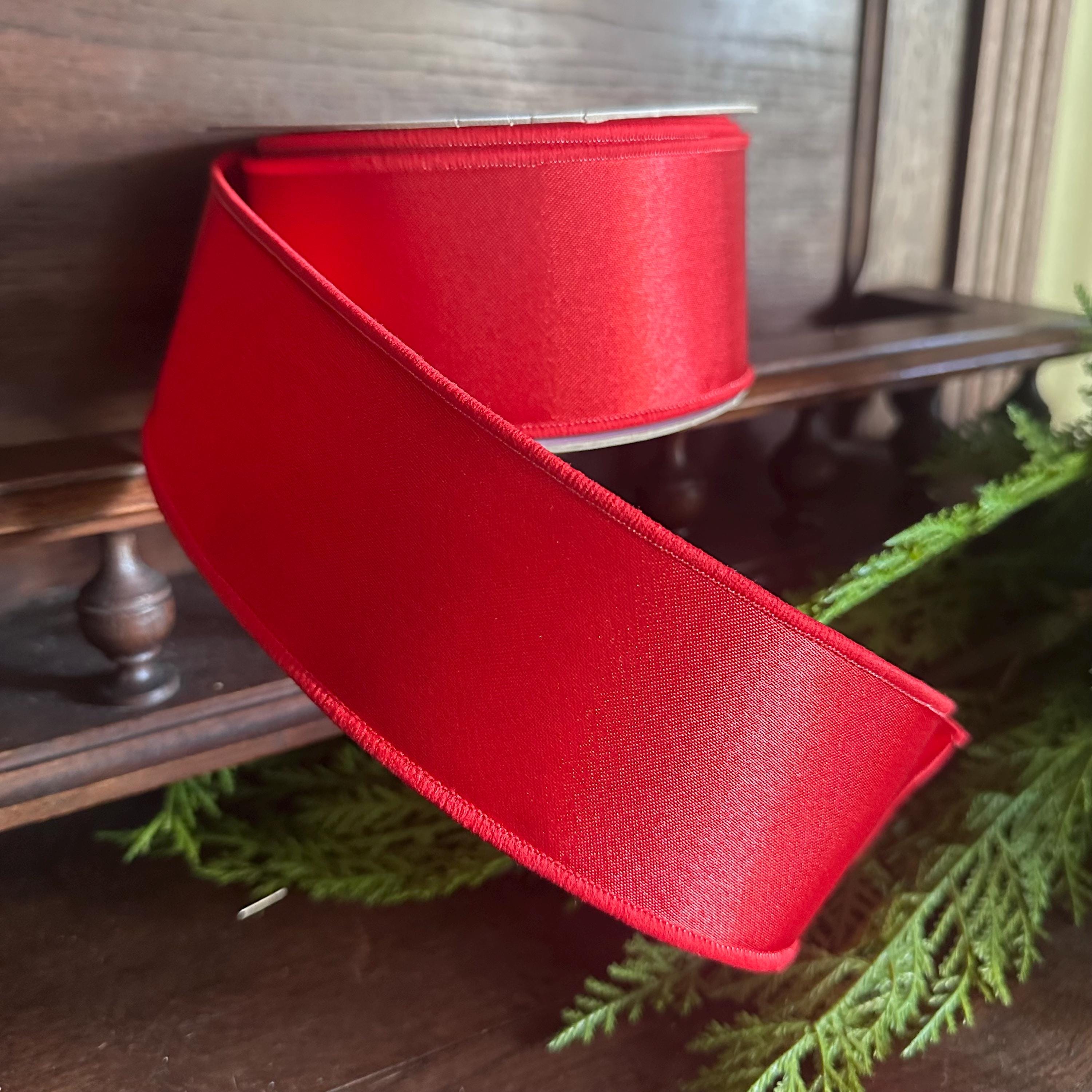 Luxury Red Satin Wired Ribbon – Designer Ribbon for Wreaths, Bows & Holiday Decor