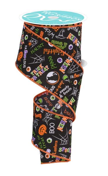 Halloween Ribbon Wired Wreath Ribbon Trick or Treat Pumpkin Ghost Black Cat Ribbon for Bows