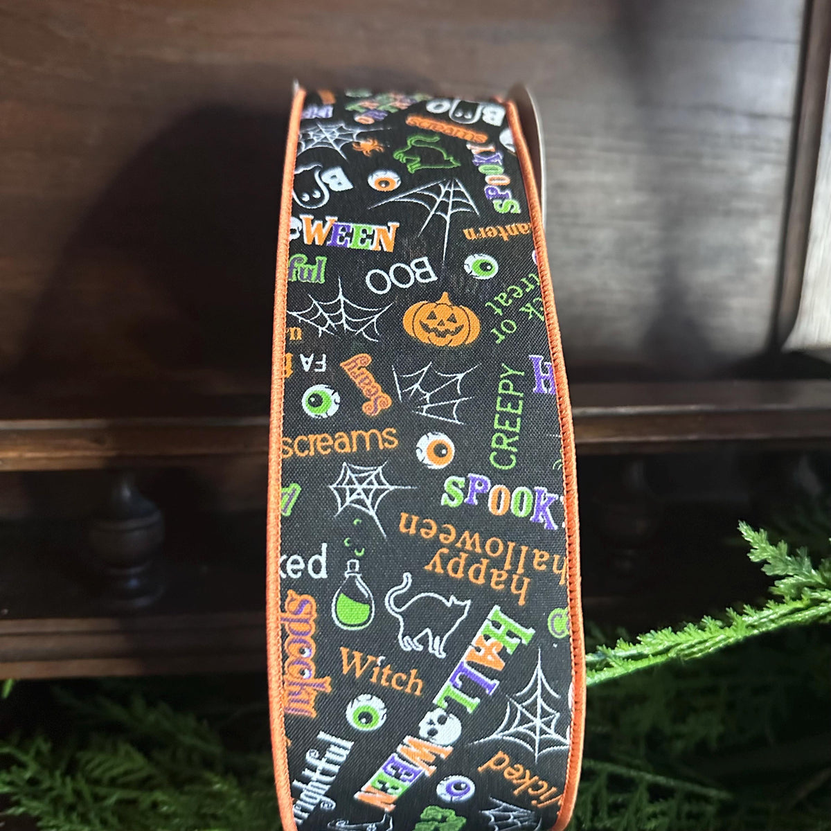 Halloween Ribbon Wired Wreath Ribbon Trick or Treat Pumpkin Ghost Black Cat Ribbon for Bows