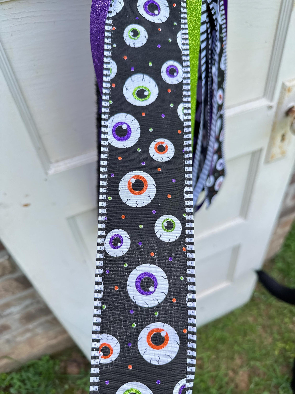 Halloween Wreath Sash Decoration Bow Accent Door Hanging Halloween Decor Gothic Style Ribbon Design Eyeball Pattern Halloween Theme Fall