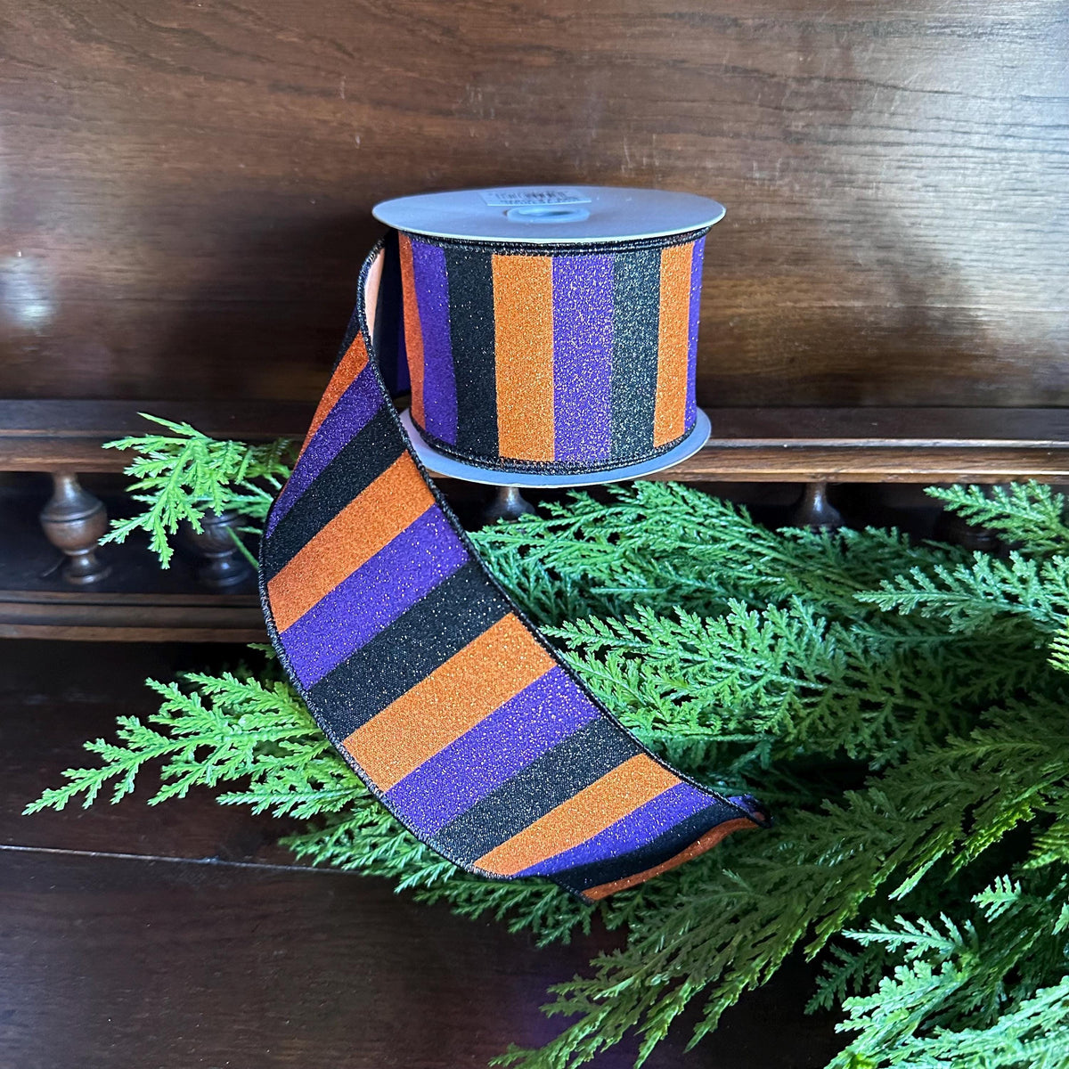 Halloween Glitter Stripe Ribbon Wired Ribbon Purple Orange Black Ribbon Wreath Ribbon Bow Making Ribbon Halloween Decor