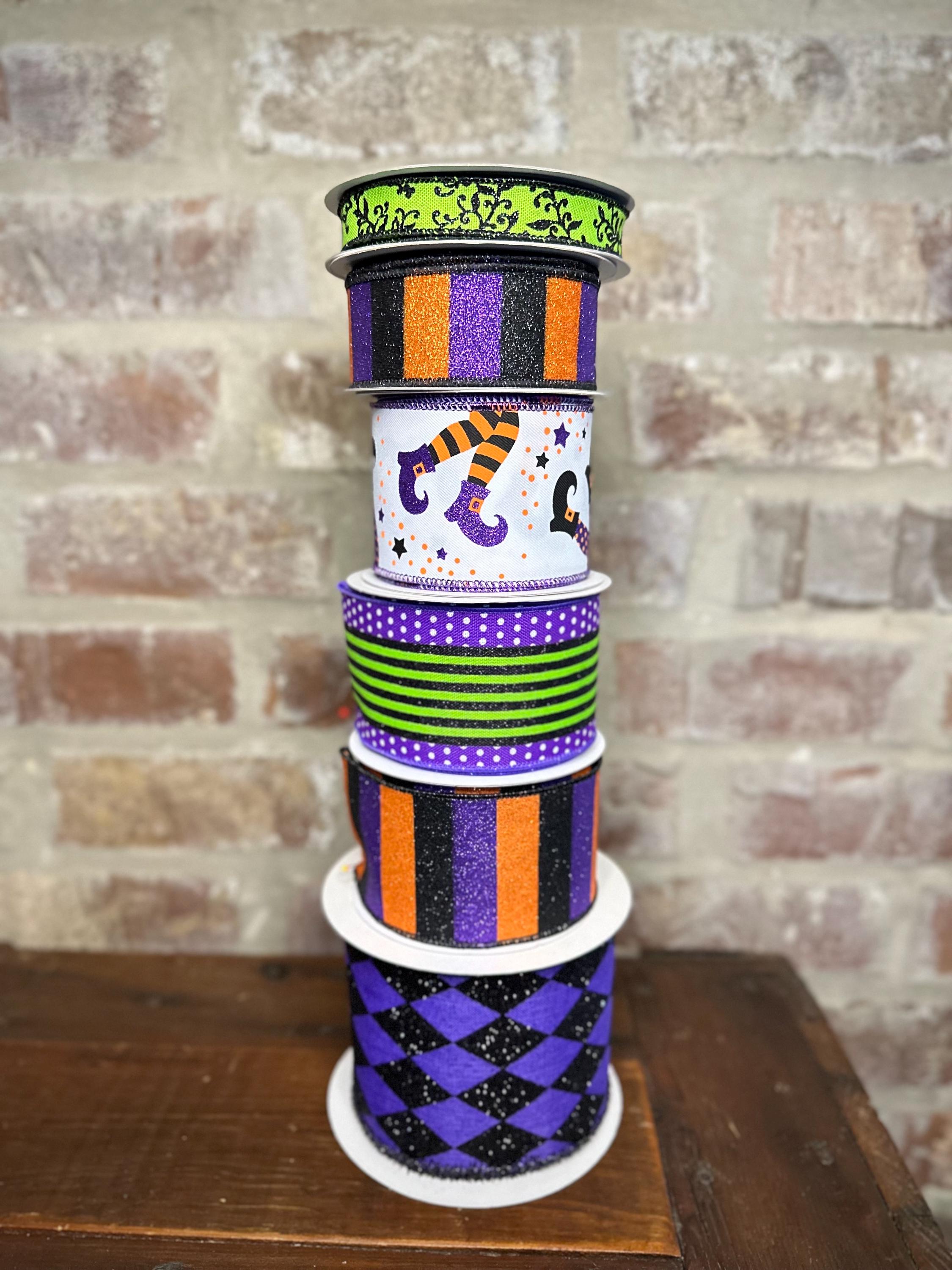Halloween Wired Ribbon Witch Legs Ribbon Spooky Ribbon Halloween Decor Ribbon Wreath Making Ribbon Halloween wreath ribbon 10 Yard Roll