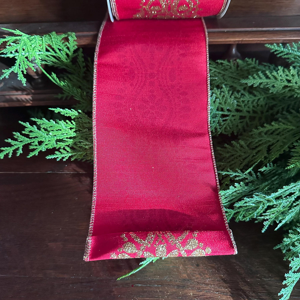 Christmas Ribbon Red & Gold Designer Wired Ribbon | Luxury Wreath & Christmas Tree Ribbon