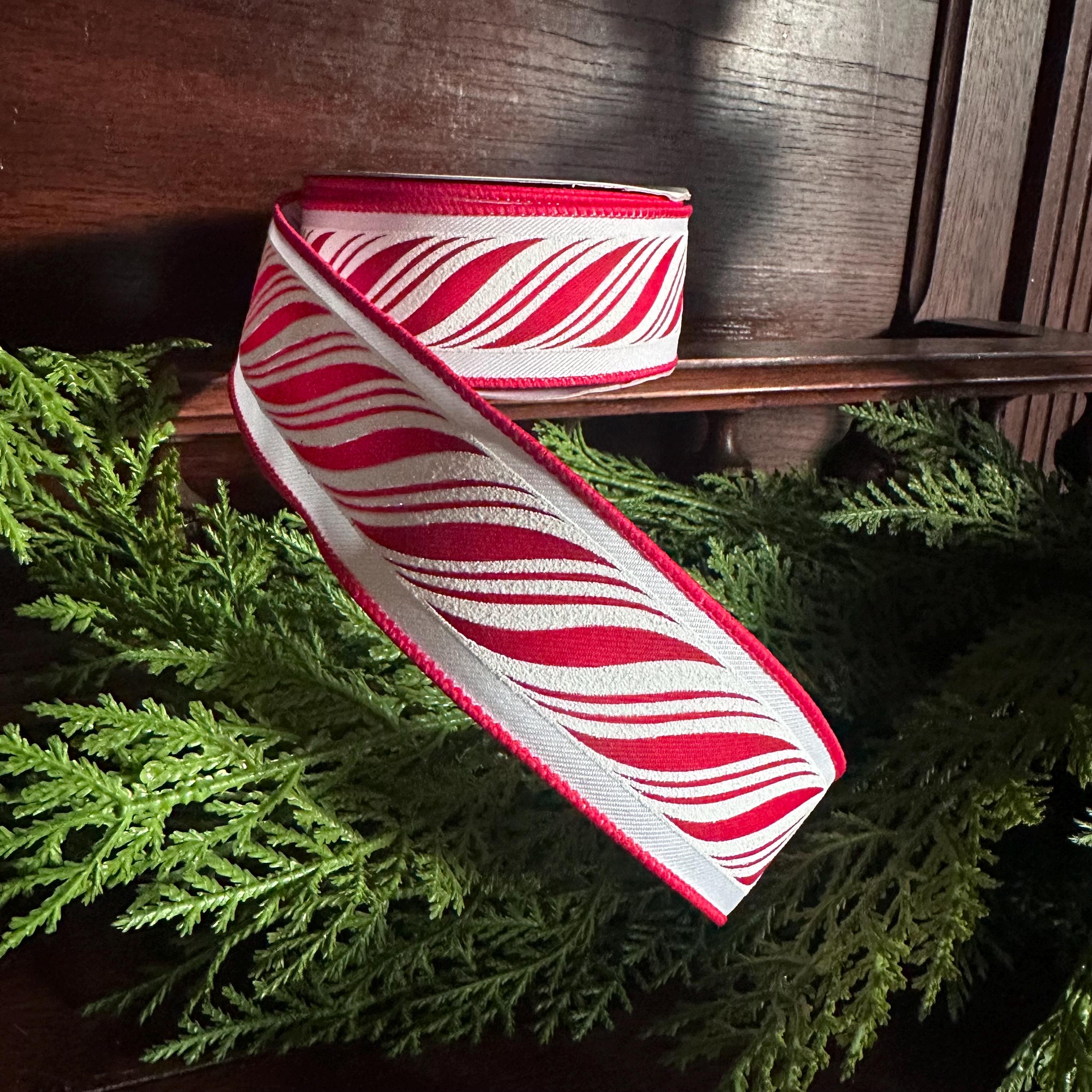 Candy Cane Christmas Ribbon, Peppermint Wired Ribbon, Holiday Ribbon, Bow Making Ribbon, Designer Ribbon, Christmas Decor