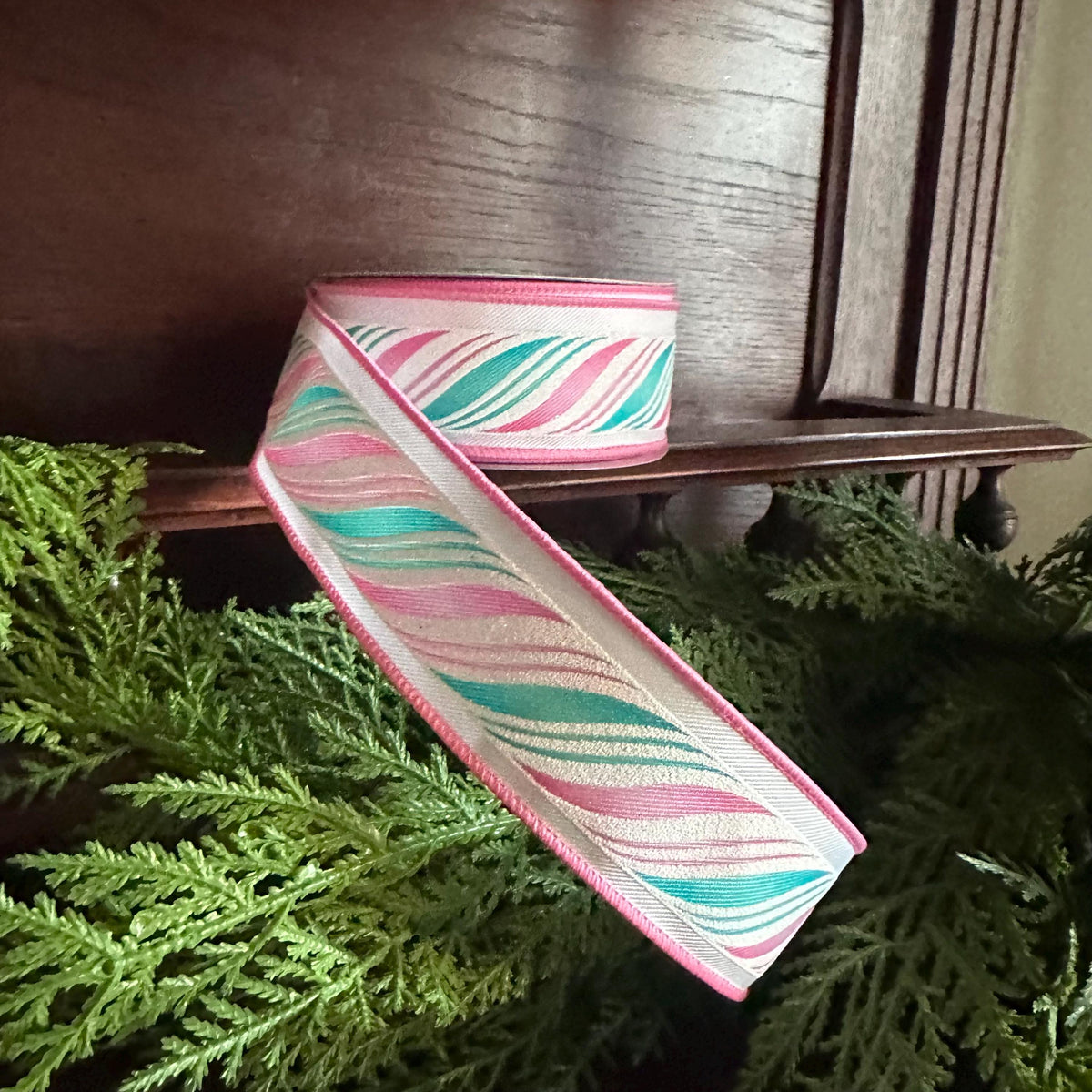 Christmas Ribbon Pink Peppermint Wired Ribbon | Candy Cane Ribbon | Holiday Wreath & Bow Ribbon