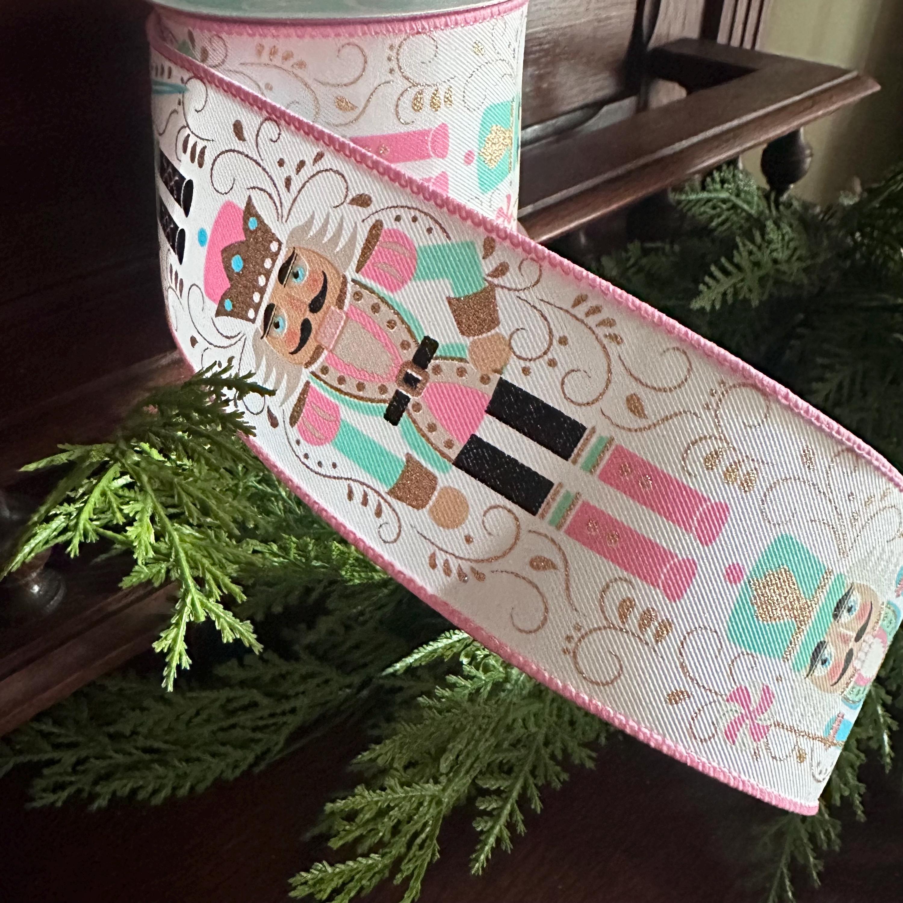 Nutcracker Wired Ribbon Christmas Decoration Craft Supply for Wreath Making Material Holiday Craft Project Accessory Gift Wrap Bow Maker