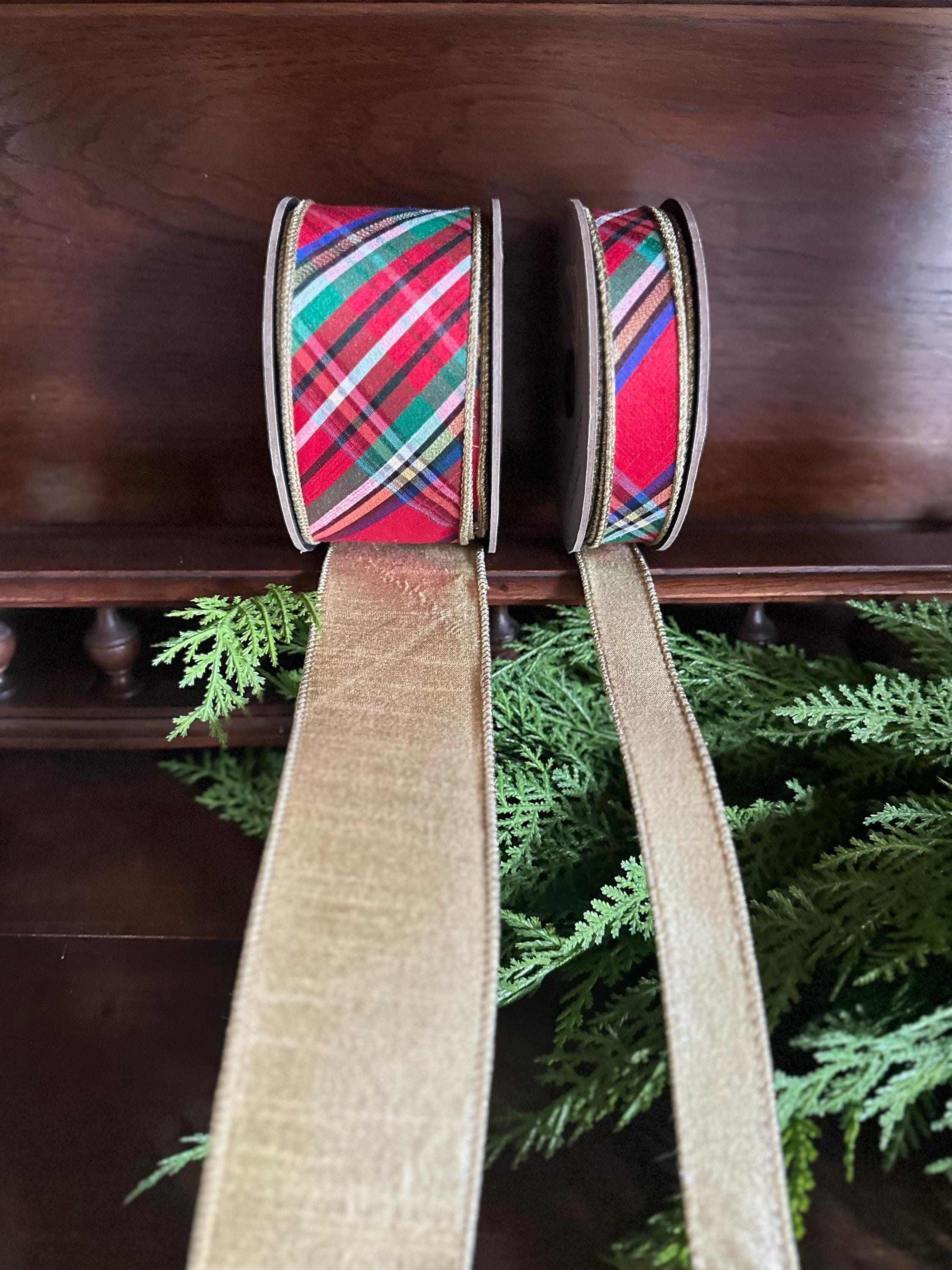 Traditional Plaid Ribbon Holiday Craft Wreath Making Christmas Bow Tree Decor Gold Edge Nutcracker Design Christmas Tree D Stevens Ribbon