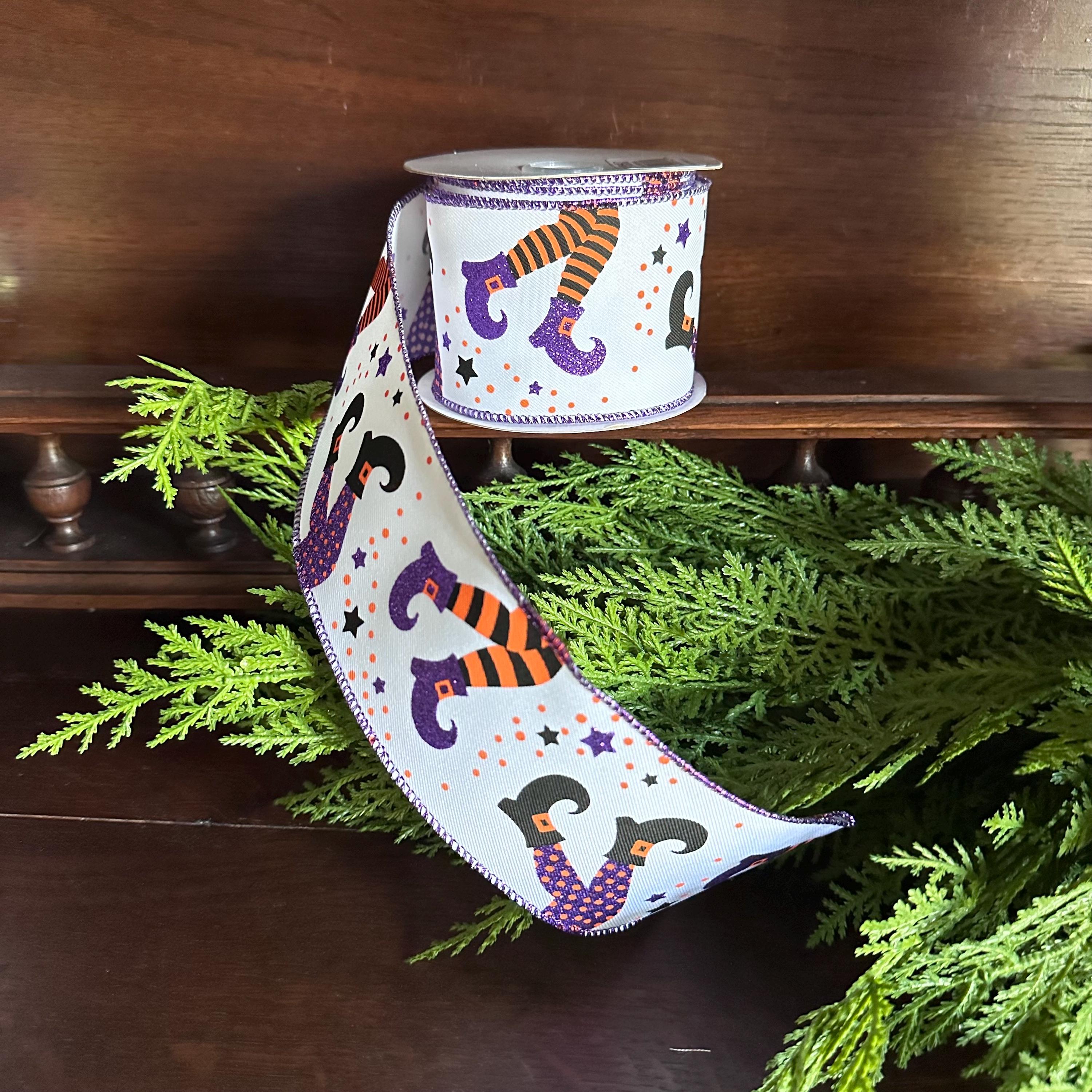 Halloween Wired Ribbon Witch Legs Ribbon Spooky Ribbon Halloween Decor Ribbon Wreath Making Ribbon Halloween wreath ribbon 10 Yard Roll
