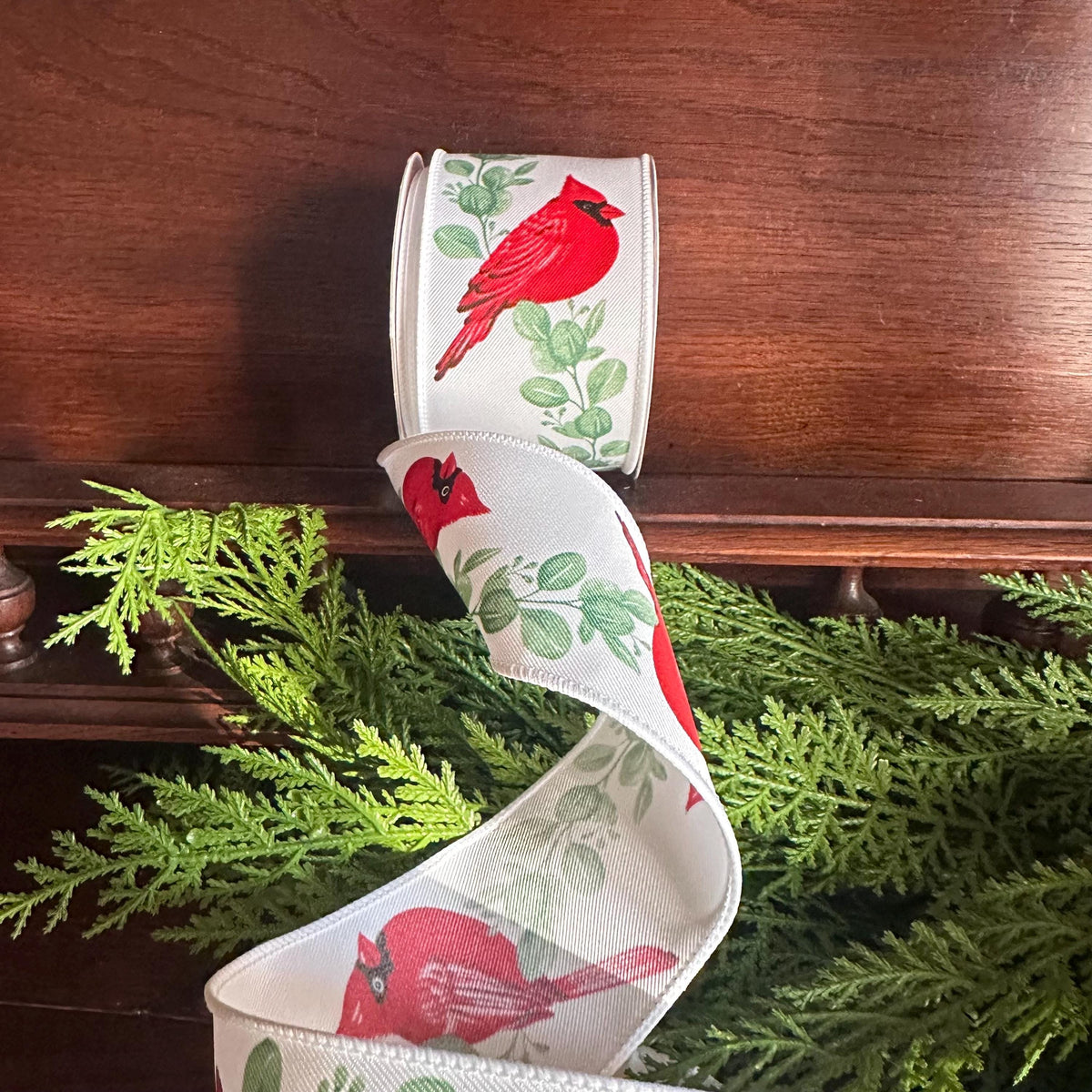 Cardinal Wired Ribbon Red Cardinal Christmas Ribbon Eucalyptus Wreath Ribbon