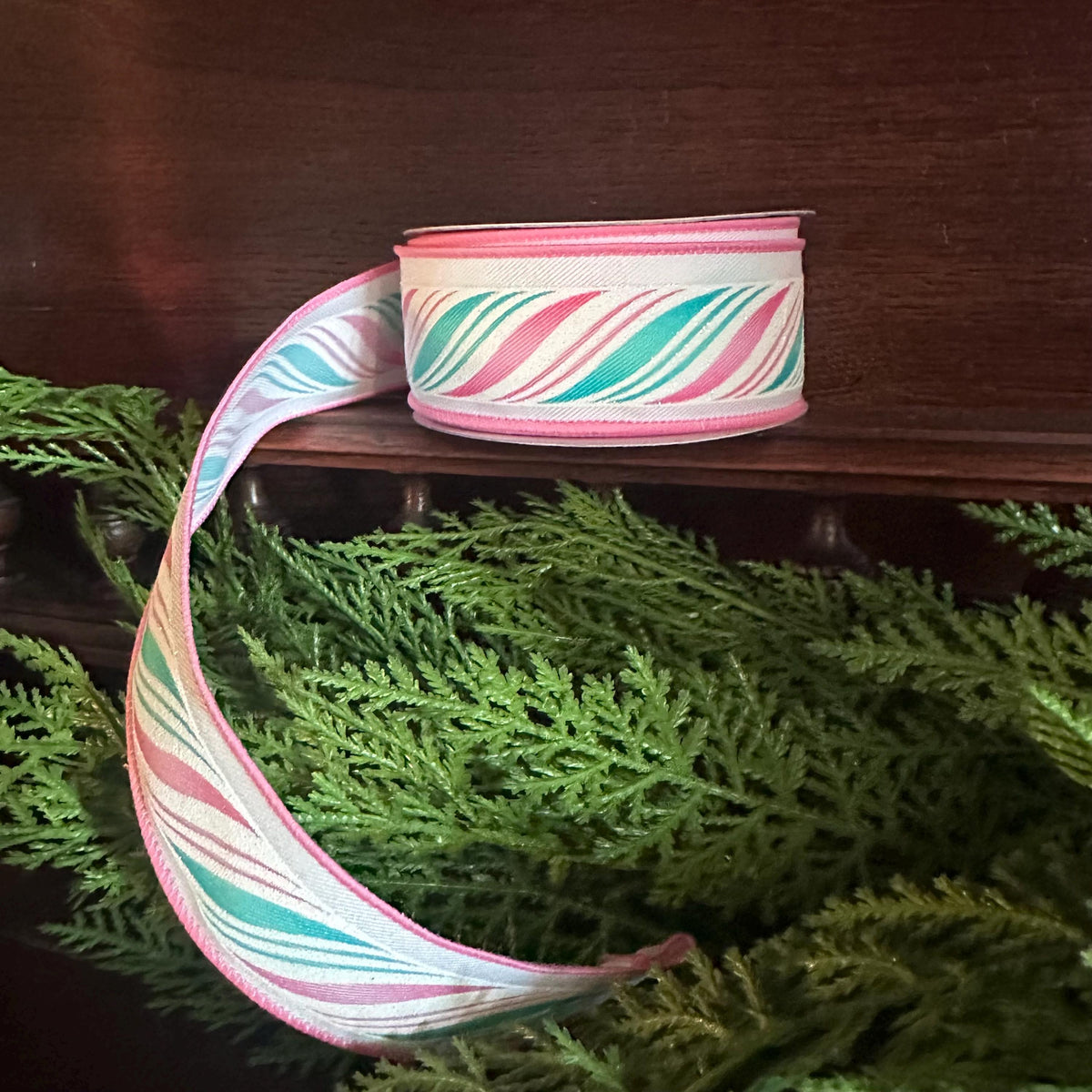 Christmas Ribbon Pink Peppermint Wired Ribbon | Candy Cane Ribbon | Holiday Wreath & Bow Ribbon