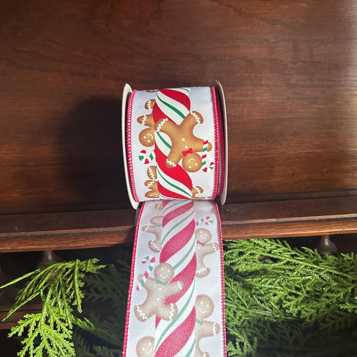 Christmas Ribbon, Gingerbread Candy Cane Wired Ribbon for Wreaths, Bows & Tree Decorating Craft Supply Wreath Making Decorative Ribbon