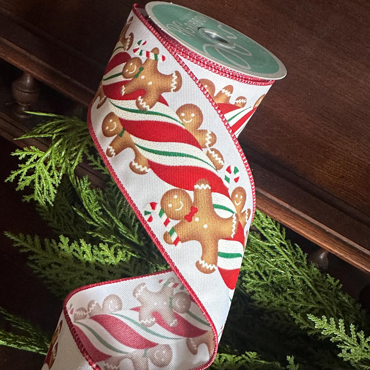 Christmas Ribbon, Gingerbread Candy Cane Wired Ribbon for Wreaths, Bows & Tree Decorating Craft Supply Wreath Making Decorative Ribbon