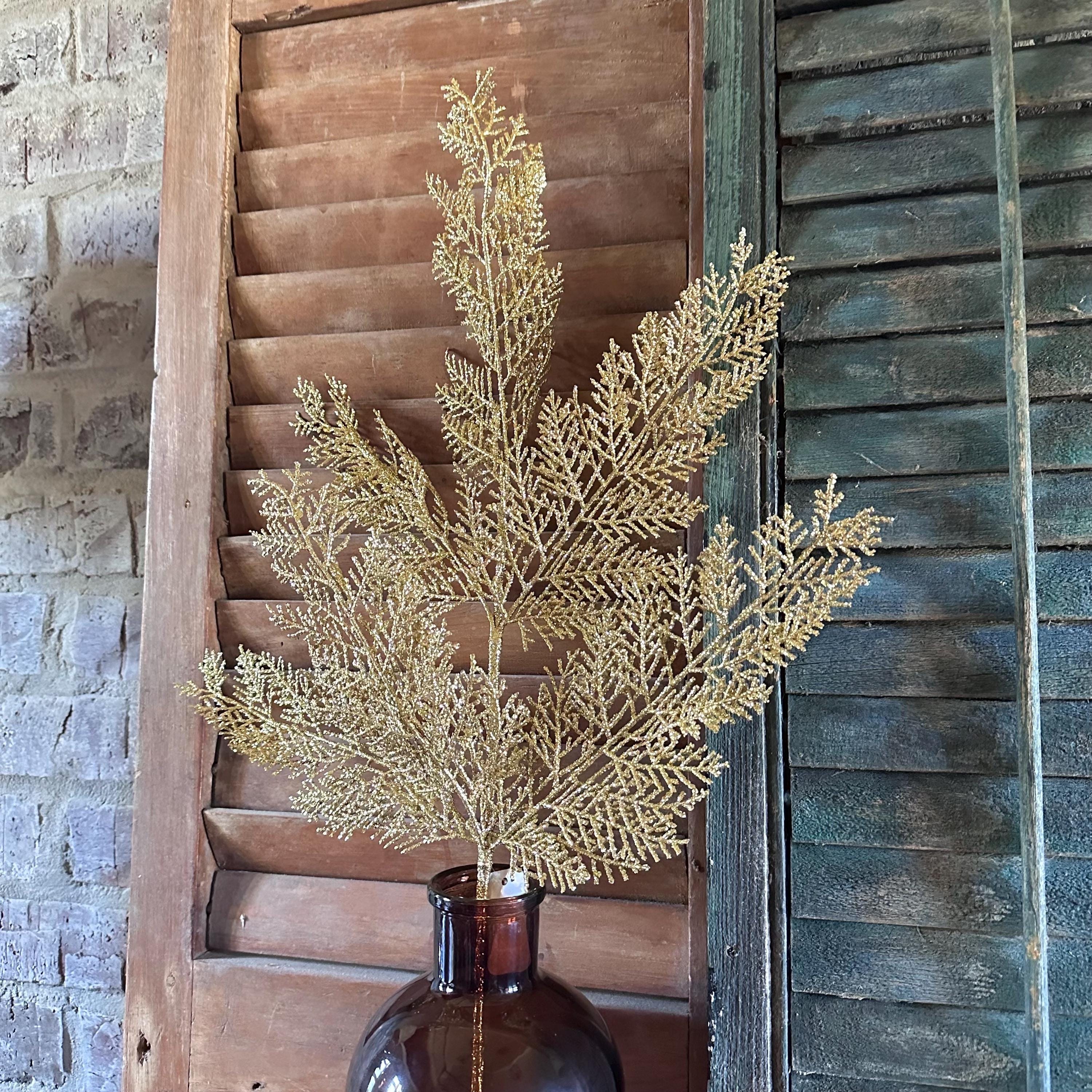 Gold Glitter Leaf Spray for Christmas Tree Mantel Garland Holiday Decor Sparkly Artificial Pick for Wreath Making Floral Arrangements