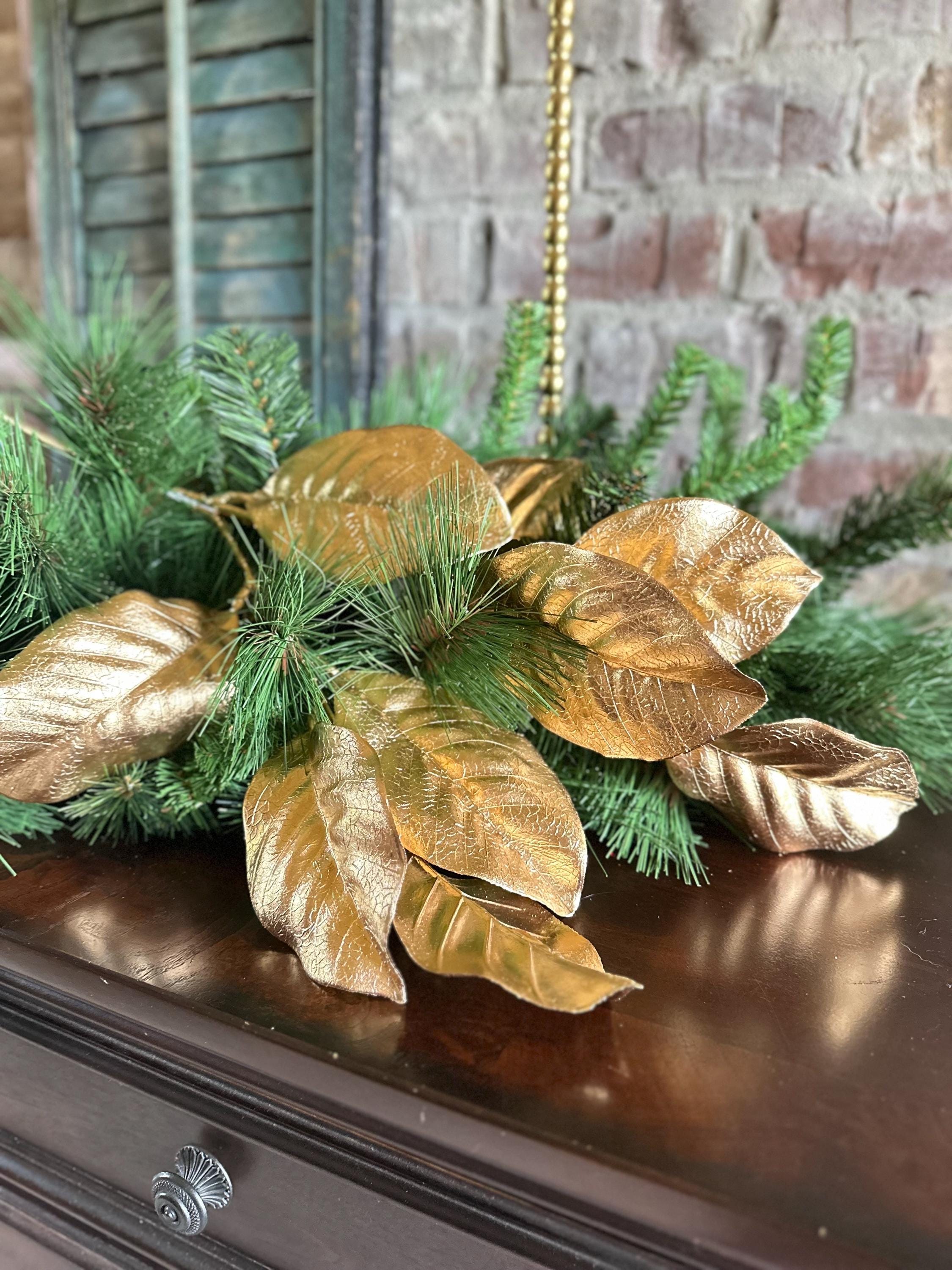 Gold Magnolia Leaf Spray - 25 inch