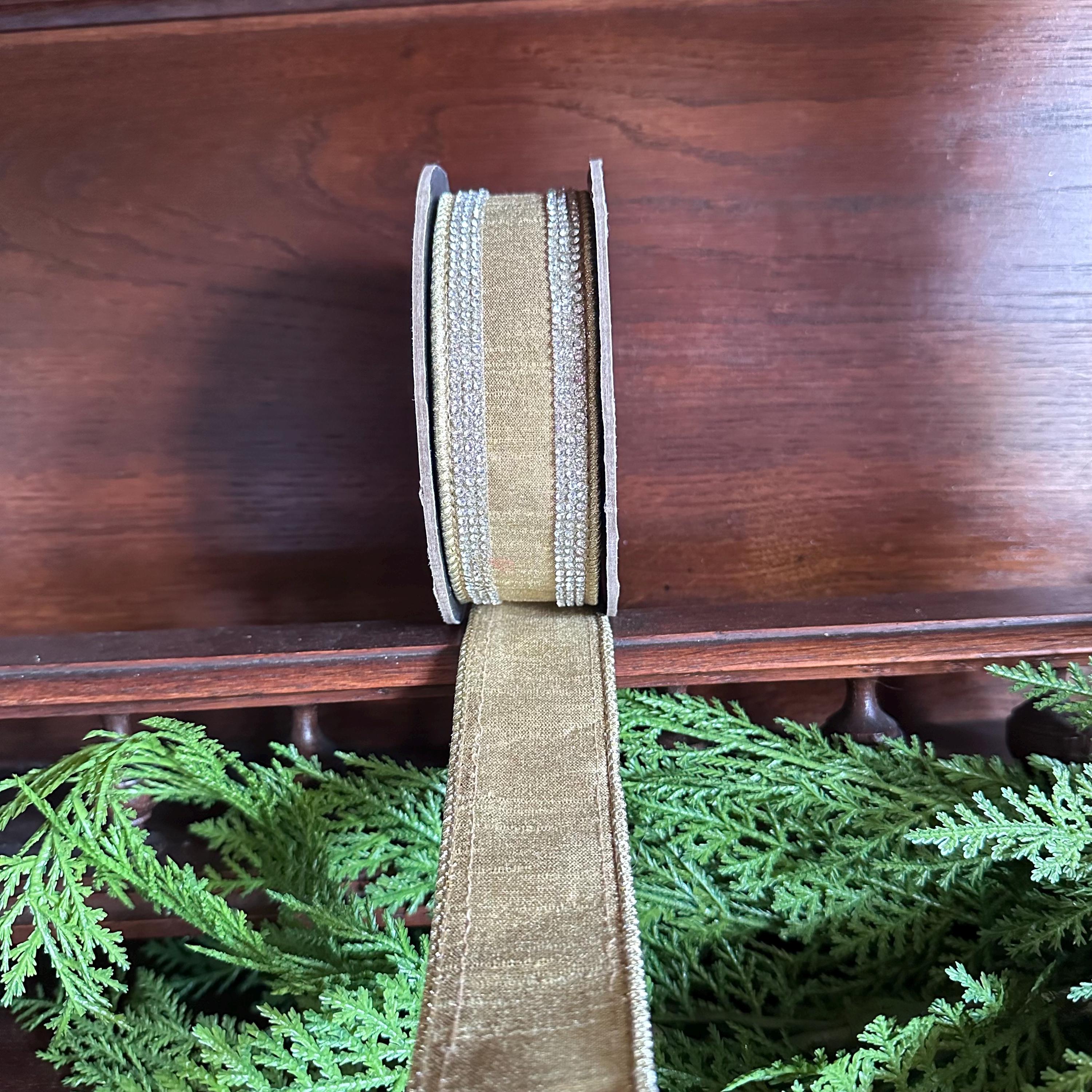 Gold Crystal Edge Ribbon Wired Ribbon Luxury Designer Ribbon Wedding Ribbon Christmas Tree Ribbon Wreath Ribbon Holiday Decor D Stevens