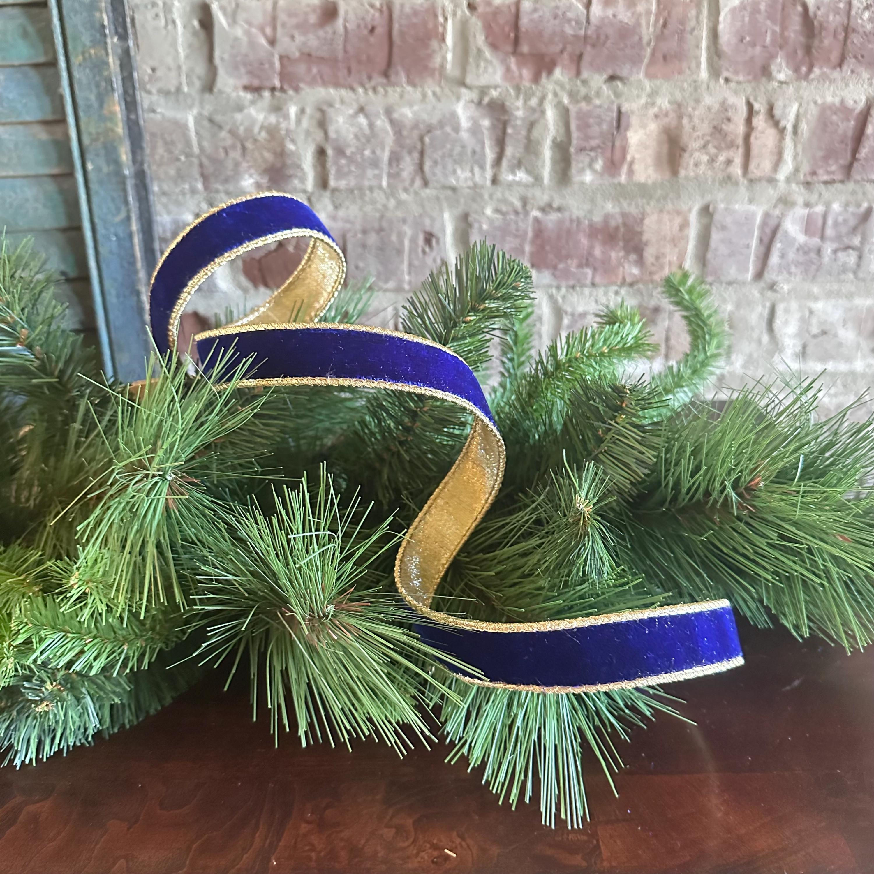 Blue Velvet Wired Ribbon, Luxury Christmas Ribbon, Designer Ribbon for Wreaths, Trees, Garland Holiday Decor D Stevens Ribbon