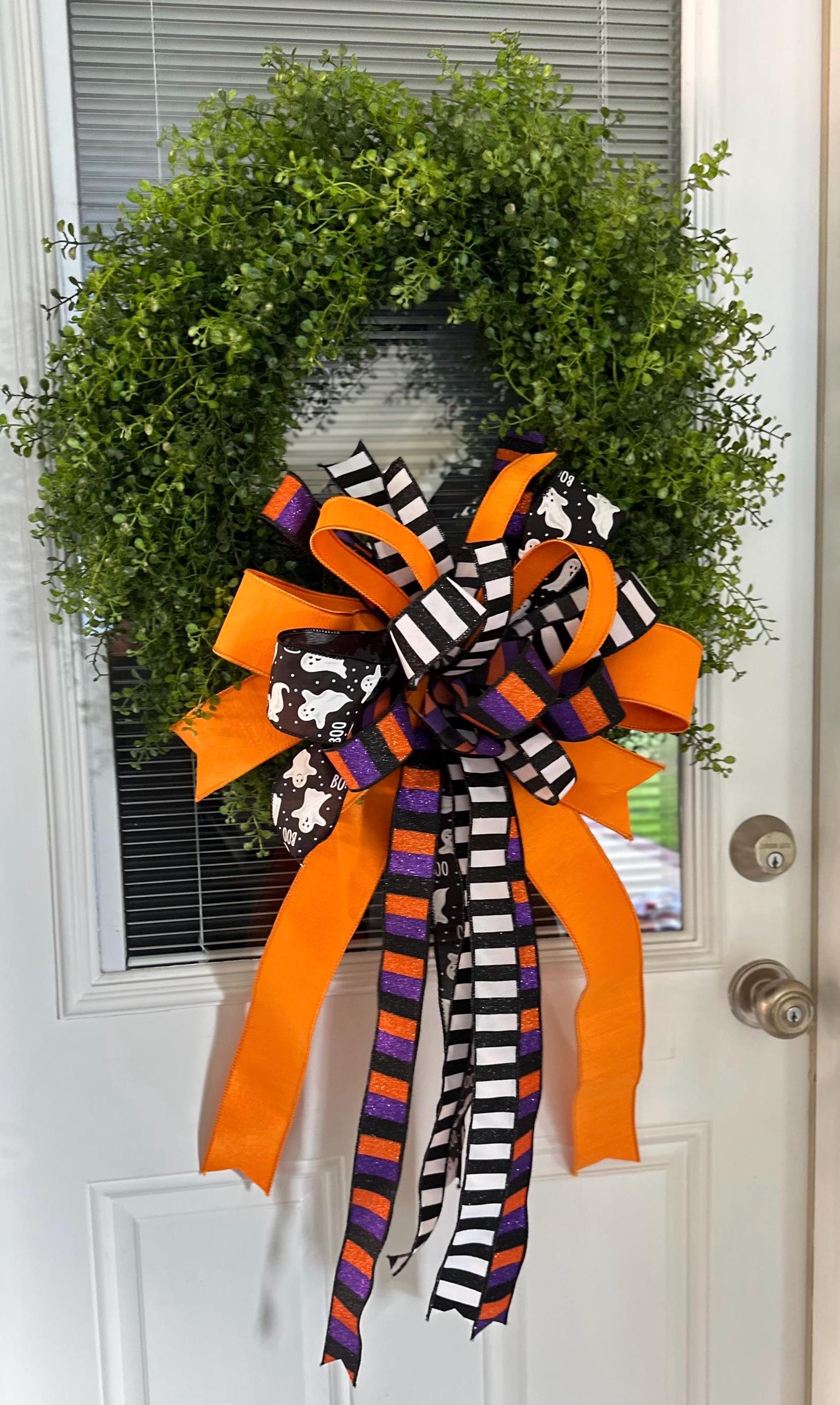 Halloween Glitter Stripe Wired Ribbon | Purple Orange Black Ribbon for Wreaths, Bows & Halloween Decor