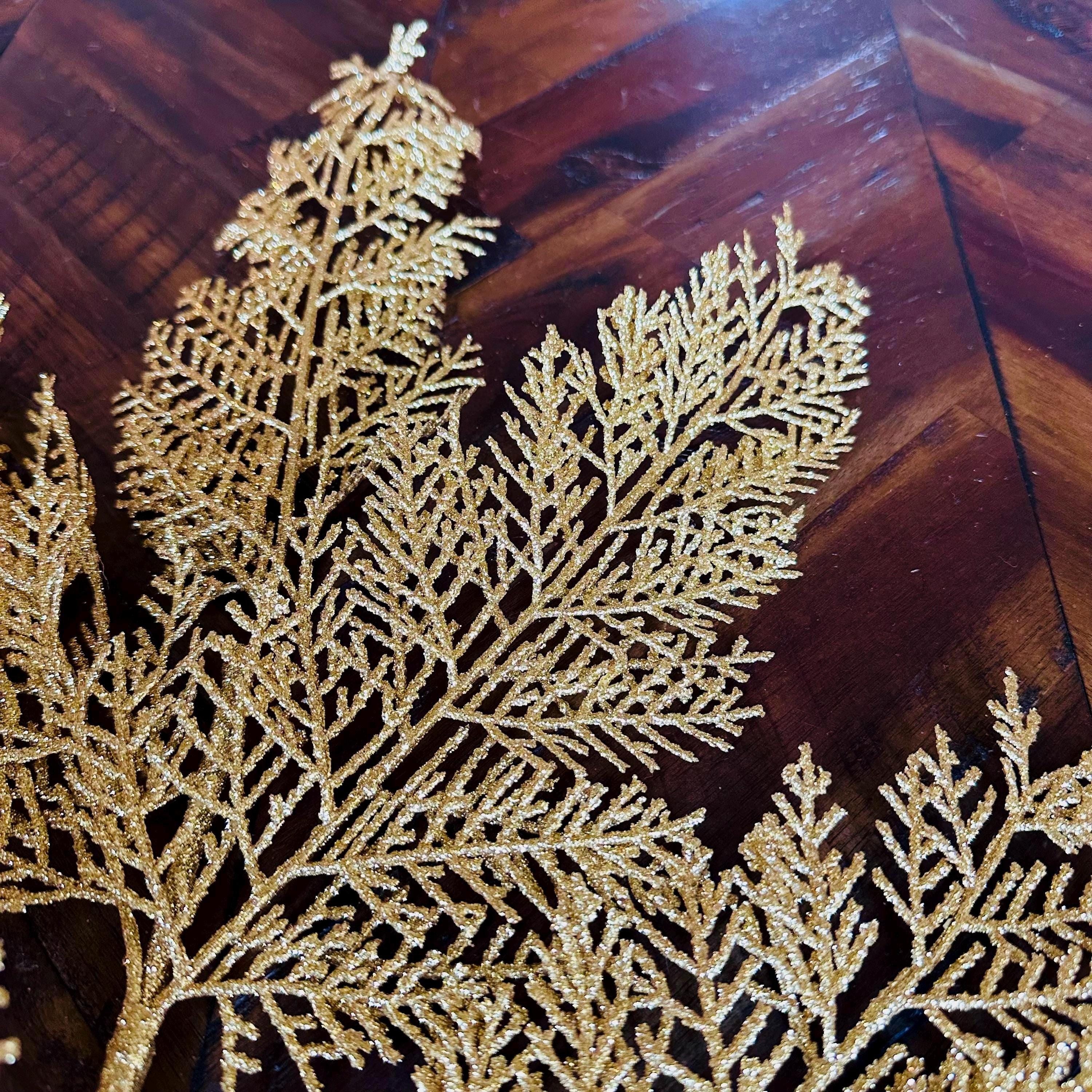 Gold Glitter Leaf Spray for Christmas Tree Mantel Garland Holiday Decor Sparkly Artificial Pick for Wreath Making Floral Arrangements