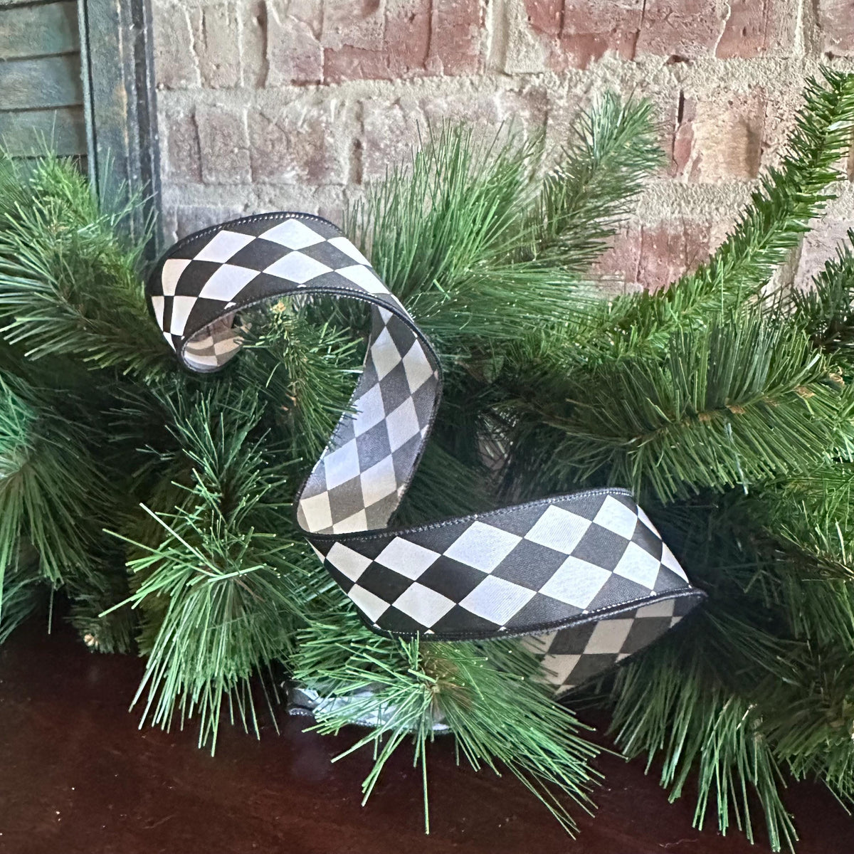 Harlequin Ribbon Craft Supply for Wreath Making Nutcracker Design Holiday Decor Accent Piece Black White Bow Diamond Mardi Gras Ribbon