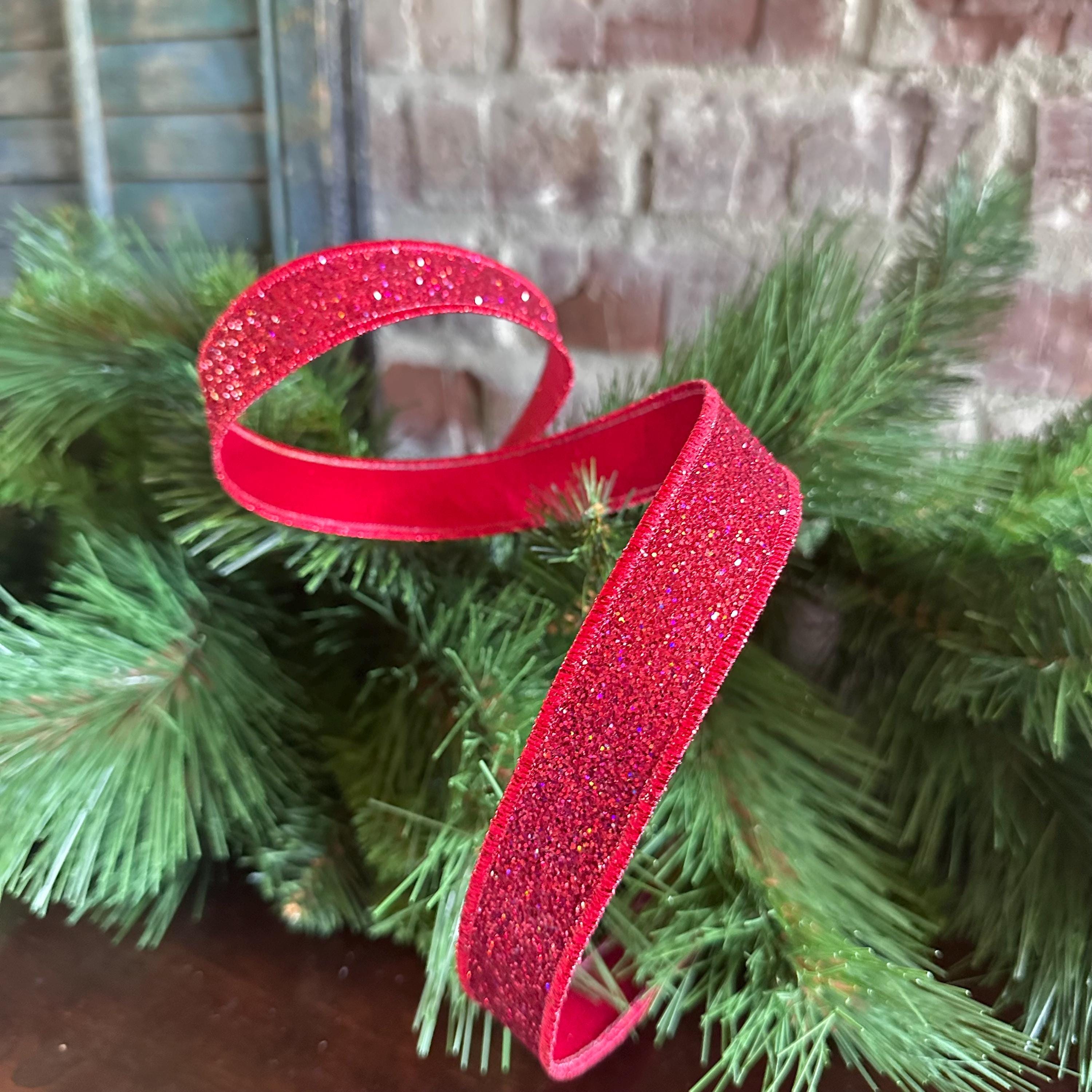 Red Glitter Wired Ribbon – 7/8" x 10 Yards