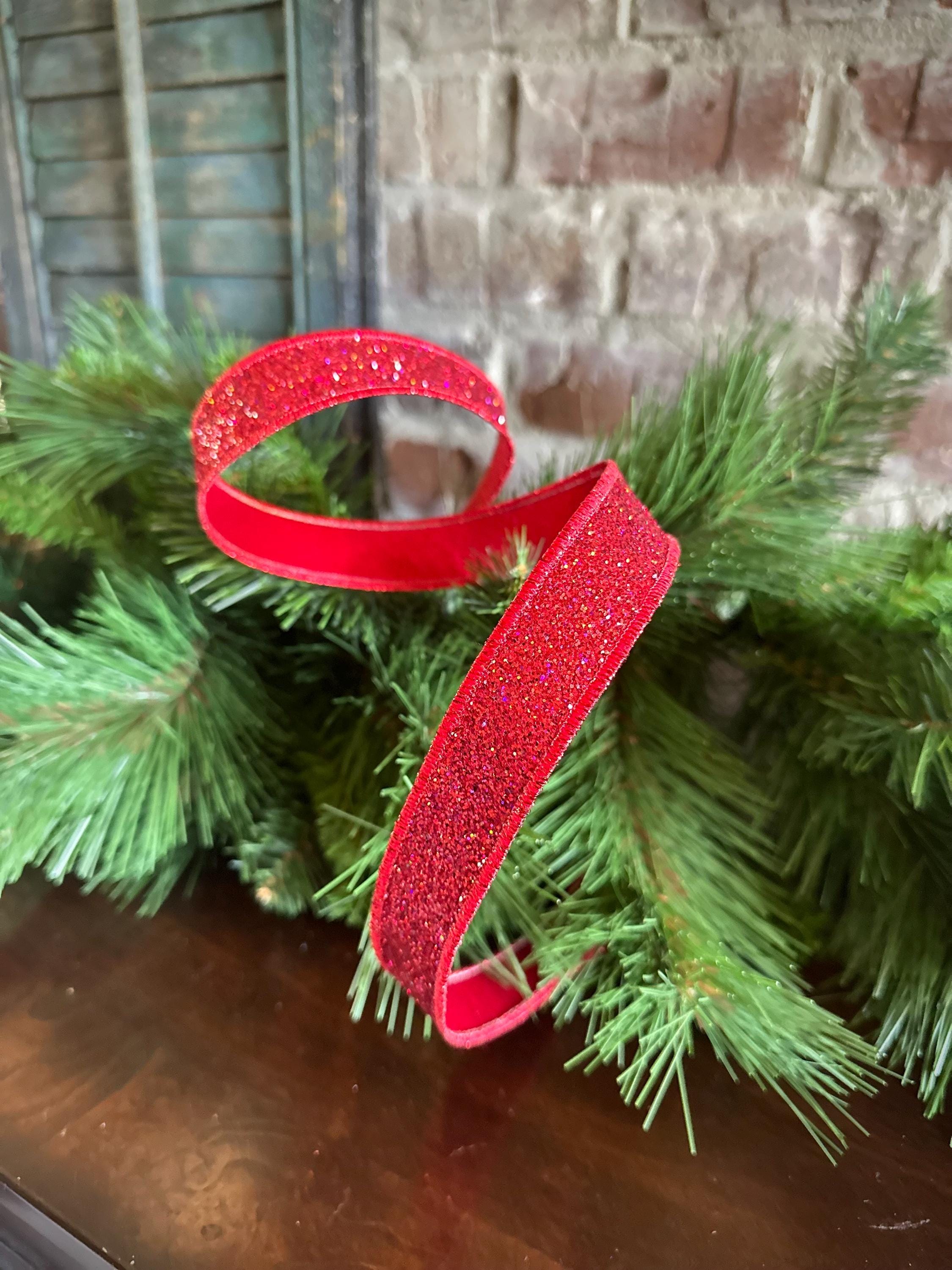 Red Glitter Wired Ribbon – 7/8" x 10 Yards