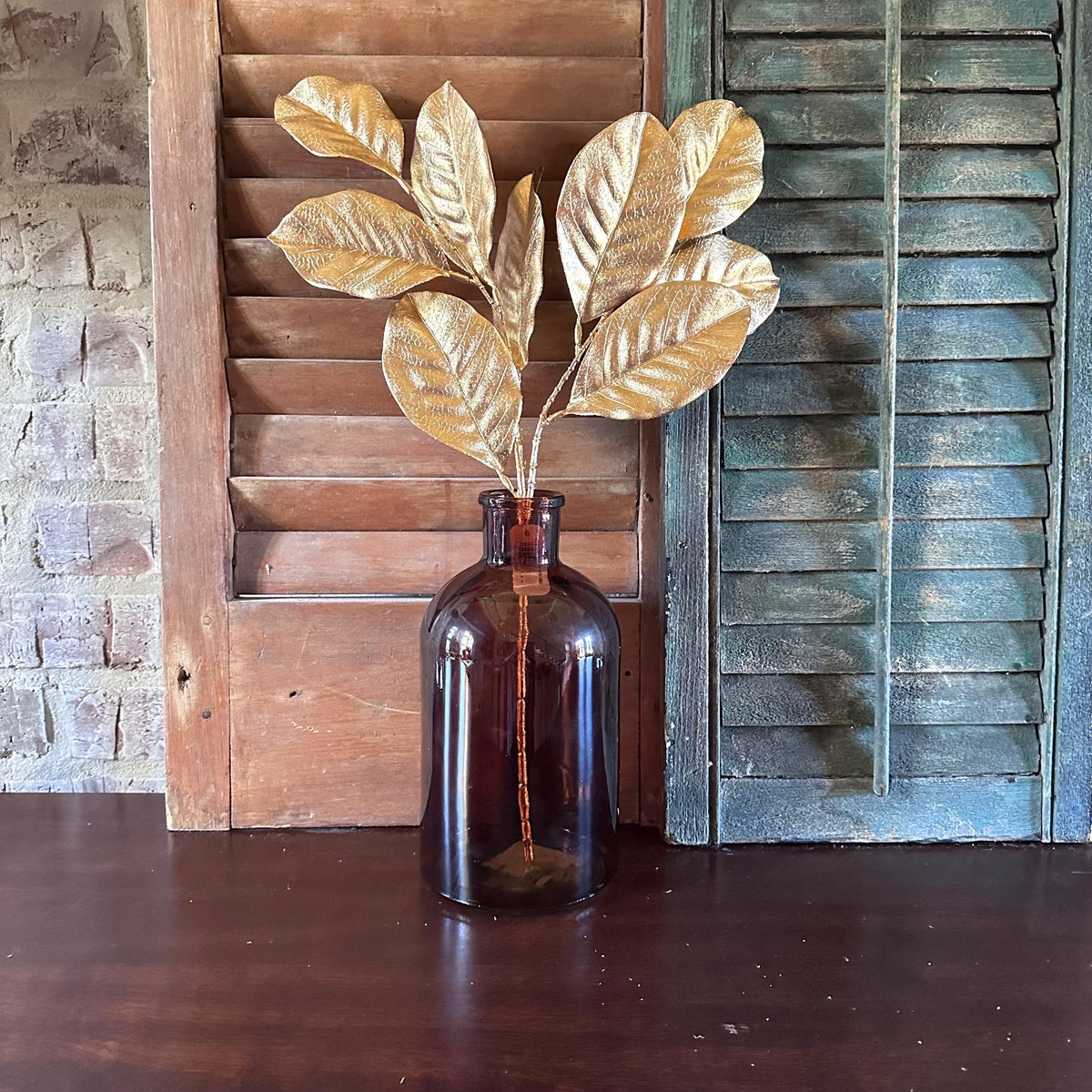 Gold Magnolia Leaf Spray | Metallic Christmas Floral Stem