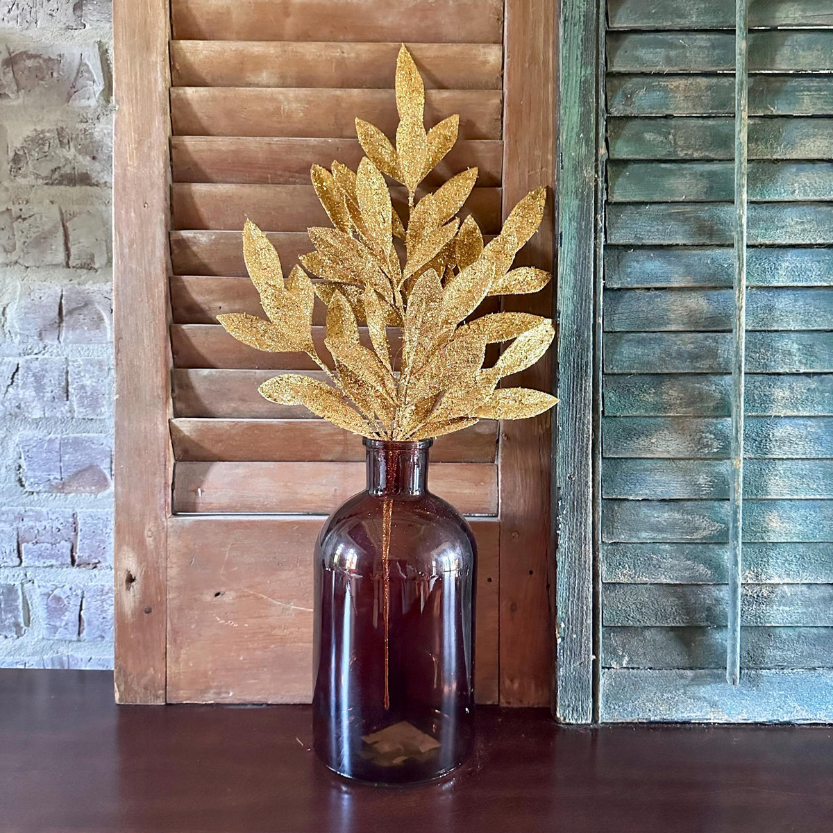 Gold Glitter Bay Leaf Spray | Christmas Tree & Holiday Decor