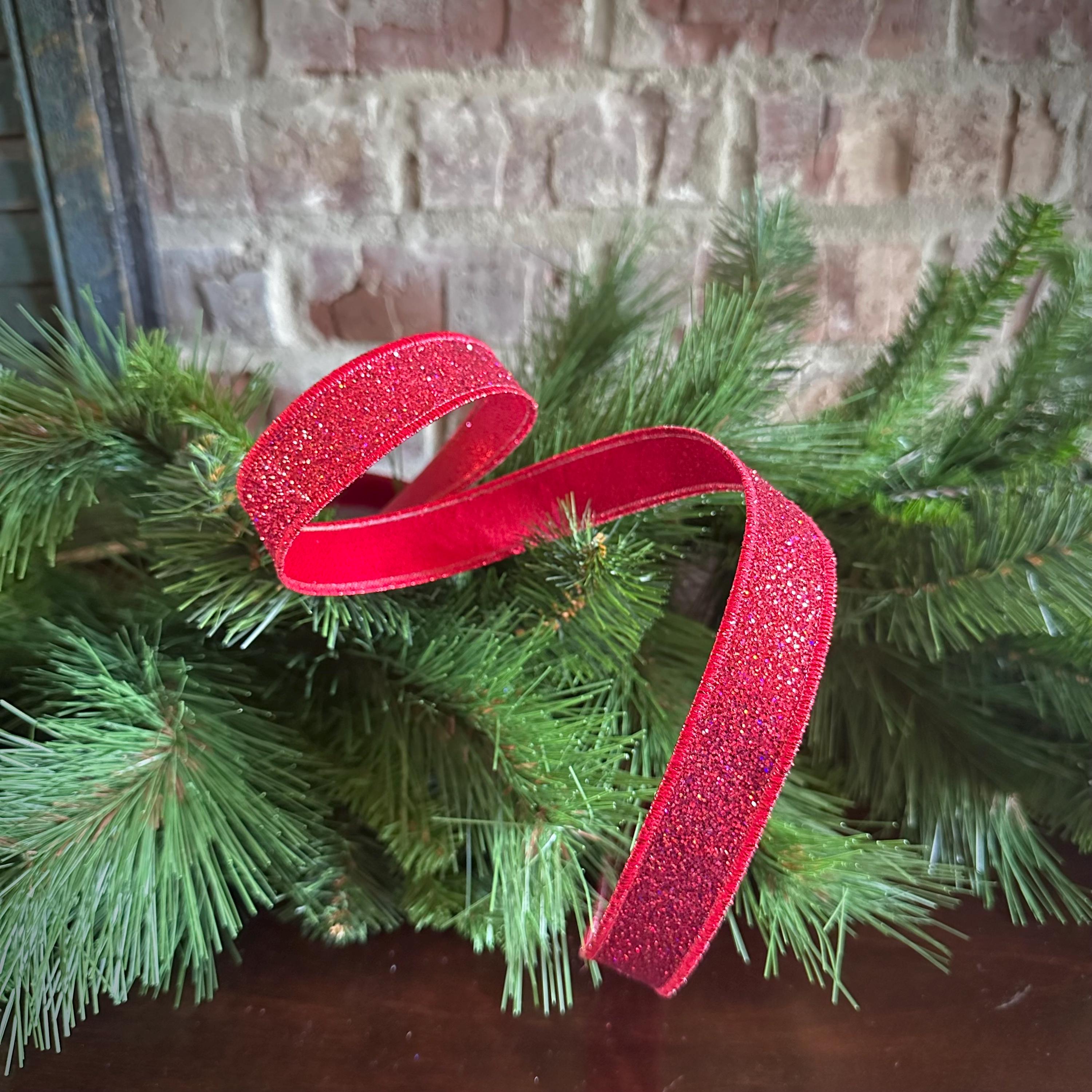 Red Glitter Wired Ribbon – 7/8" x 10 Yards