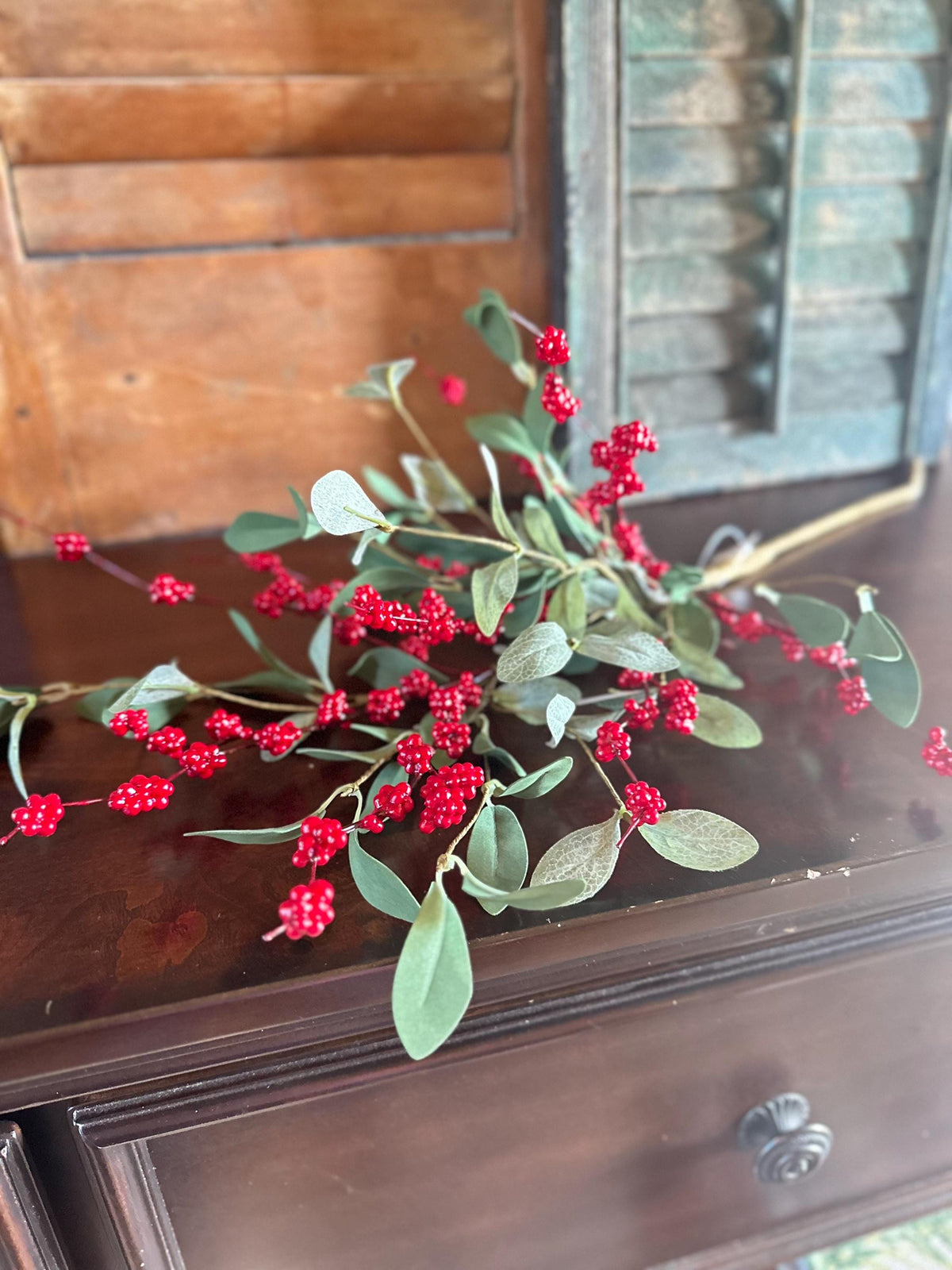Red Berry Leaf Sprays | Faux Greenery Stems Set of 3