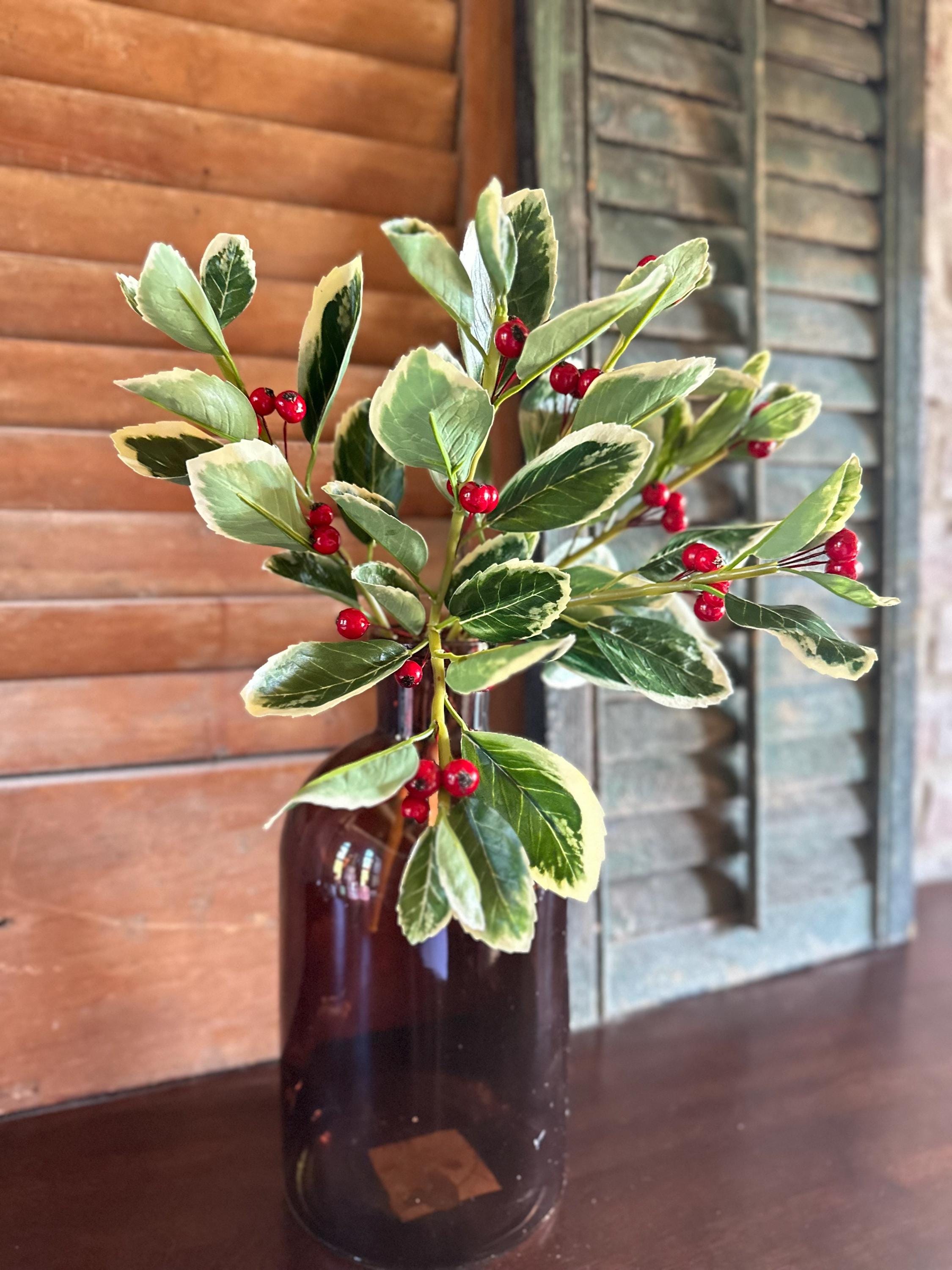 Holly Berry Bundle Realistic Holiday Greenery Christmas Bush Artificial Variegated holly Red Berry Stems for Wreaths Supplies Holiday Decor