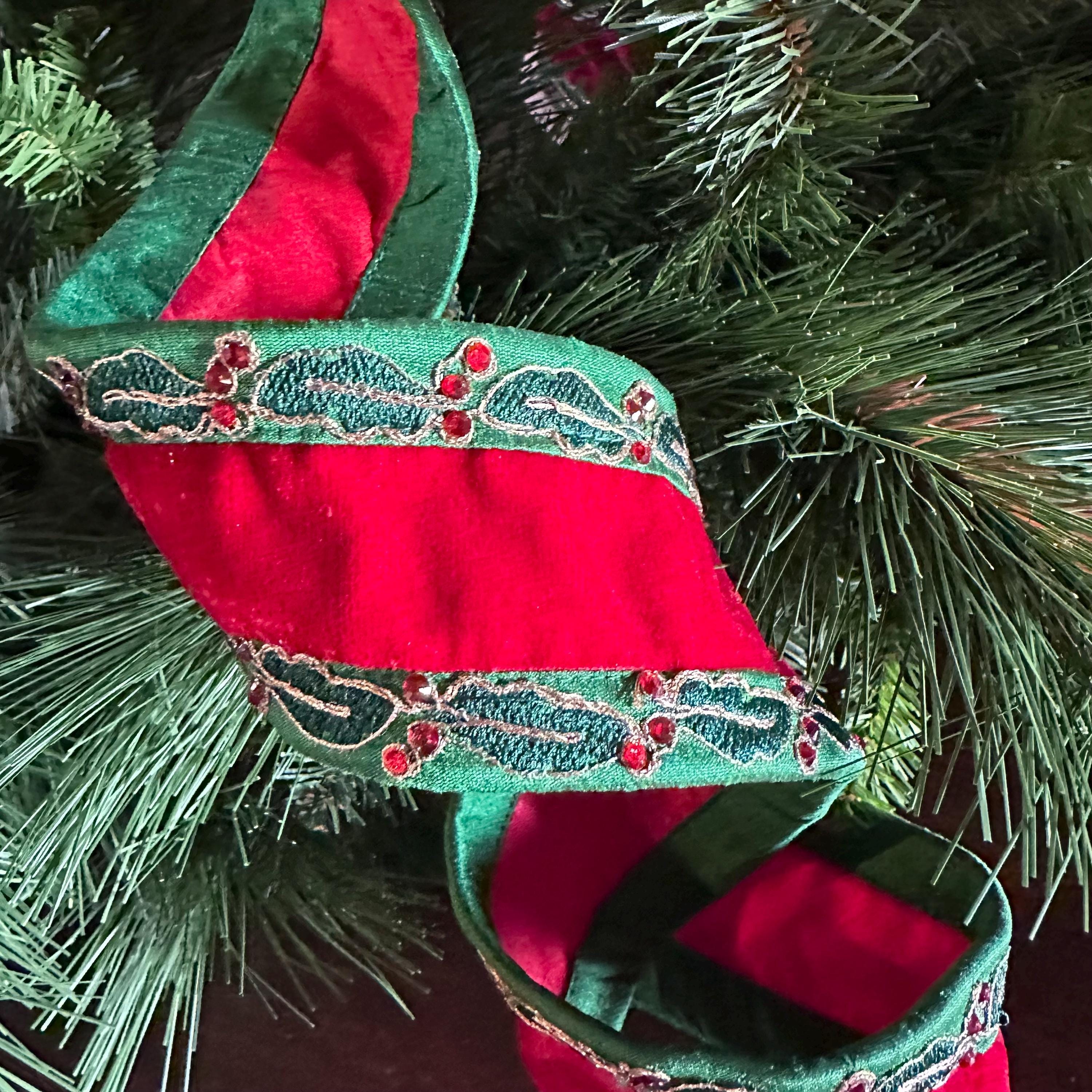 Red Velvet Christmas Ribbon Wired Edge Holly Ribbon Designer Ribbon Christmas Tree Ribbon Wreath Ribbon Bow Making Holiday Decor 2.5 Inch 5