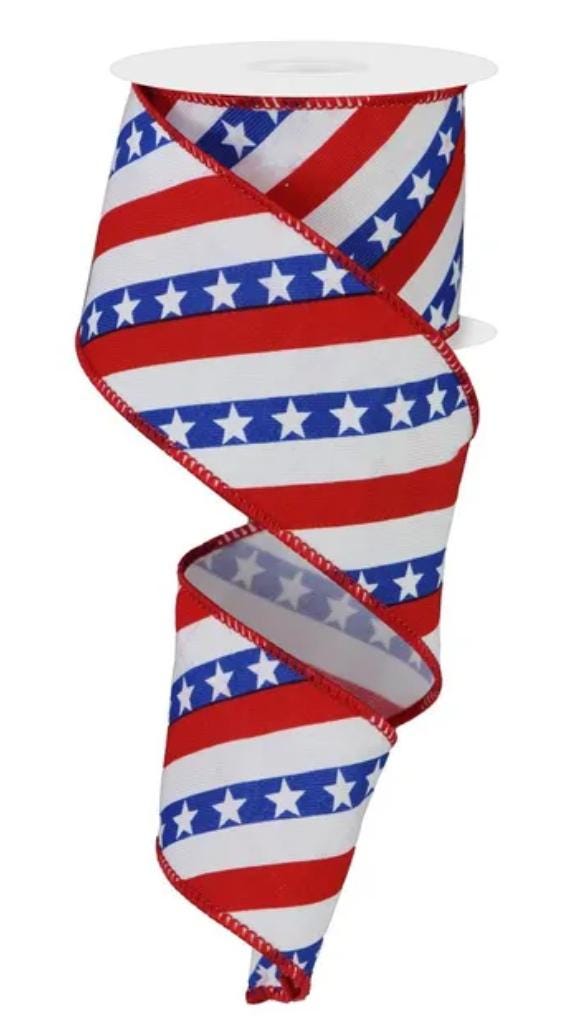 Red White and Blue Patriotic Wired Ribbon – Stars and Stripes 4 Inch Ribbon for Wreaths Bows and 4th of July Decor
