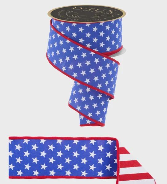 Patriotic Star Ribbon 4” or 2.5” Wired Ribbon 10 Yards Red White & Navy Blue Ribbon for Wreaths Trees Seasonal Décor