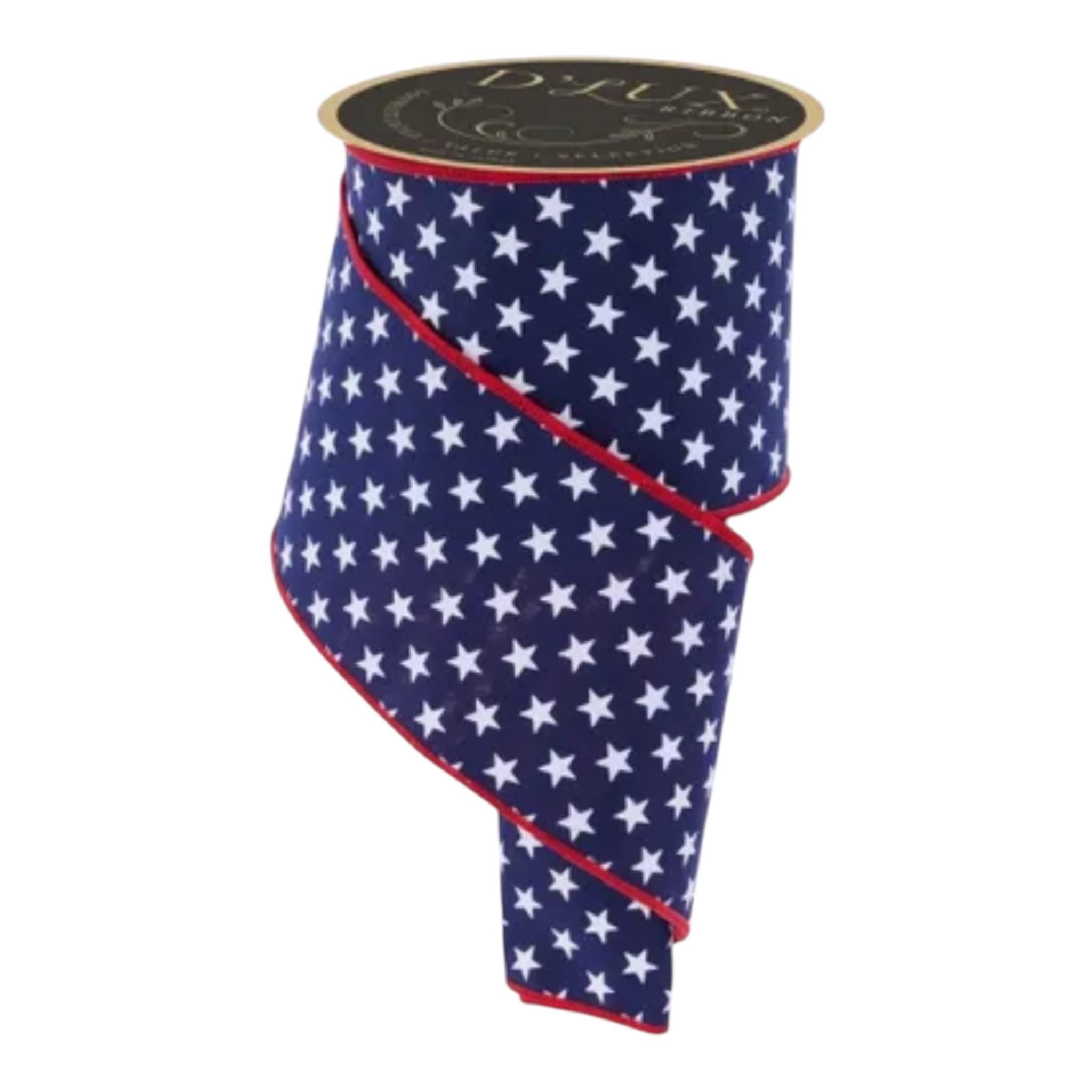 Patriotic Star Ribbon 4” or 2.5” Wired Ribbon 10 Yards Red White & Navy Blue Ribbon for Wreaths Trees Seasonal Décor