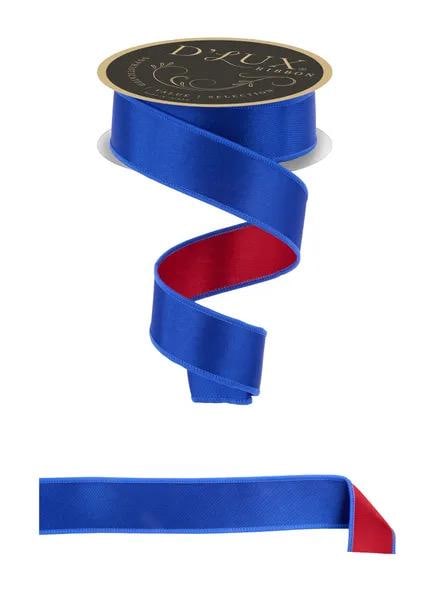 Royal Blue & Red Satin Wired Ribbon | Fused Back Patriotic Designer Ribbon | 1.5” or 2.5” Widths