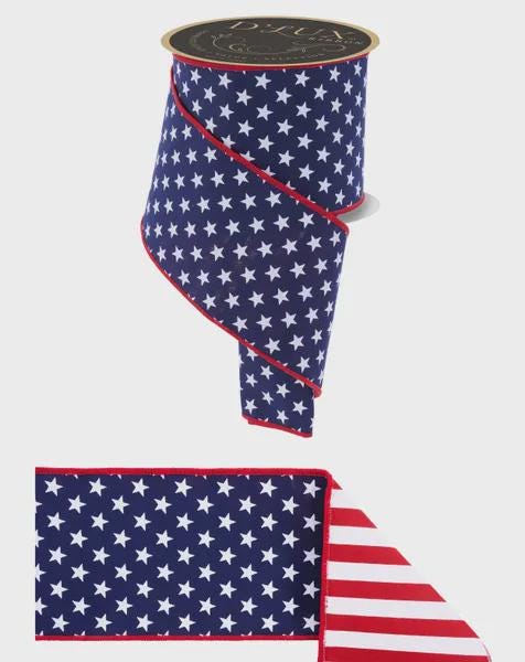 Patriotic Star Ribbon 4” or 2.5” Wired Ribbon 10 Yards Red White & Navy Blue Ribbon for Wreaths Trees Seasonal Décor