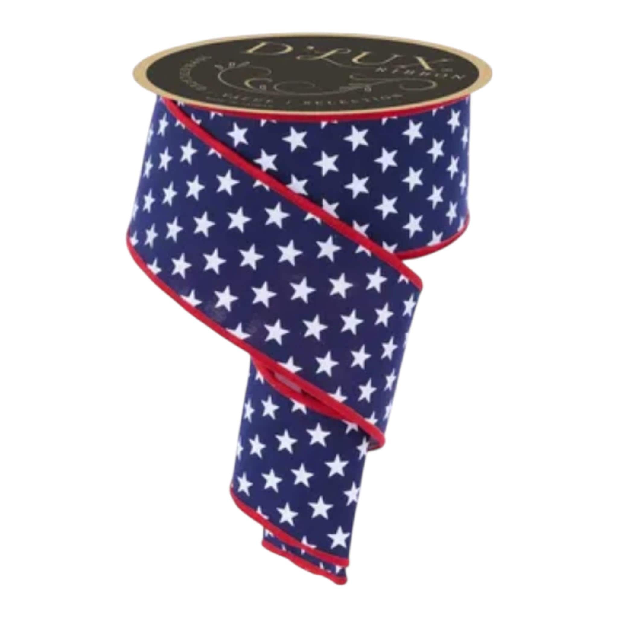Patriotic Star Ribbon 4” or 2.5” Wired Ribbon 10 Yards Red White & Navy Blue Ribbon for Wreaths Trees Seasonal Décor