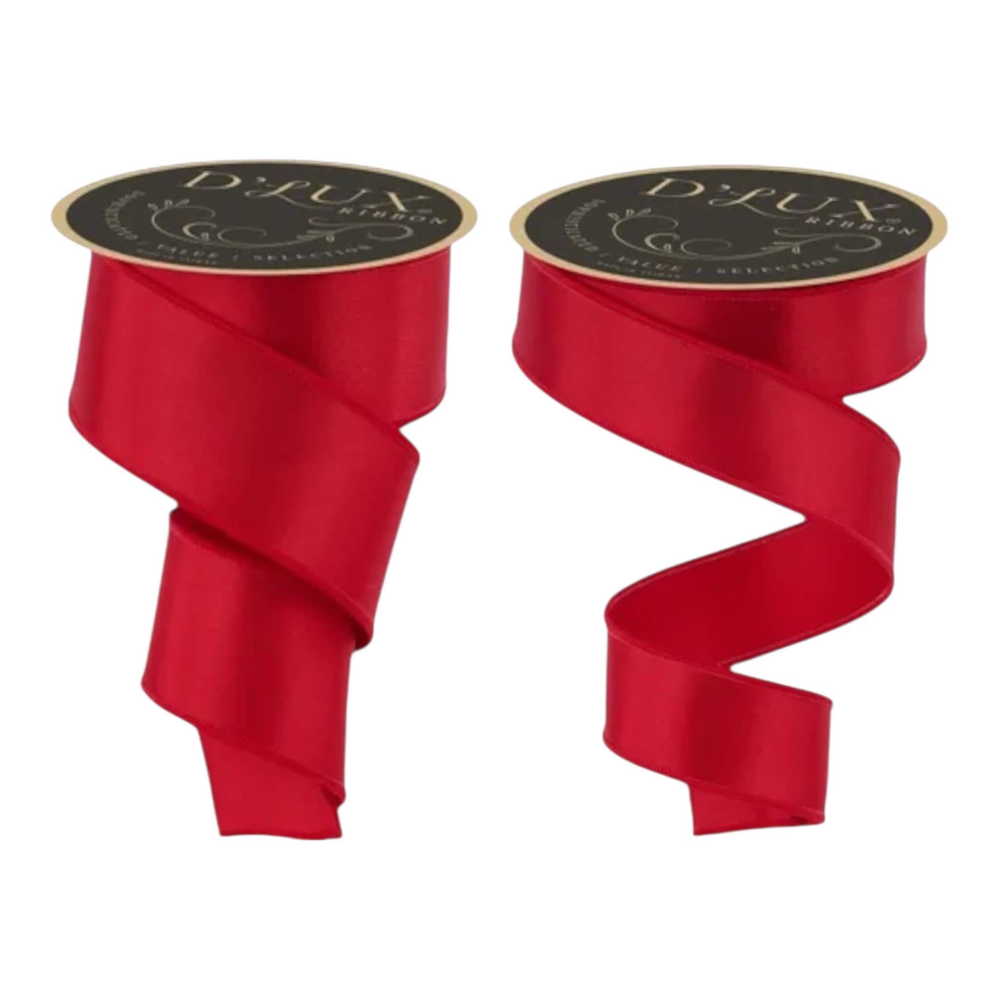 Luxury Red Satin Wired Ribbon – Designer Ribbon for Wreaths, Bows & Holiday Decor