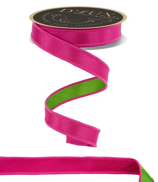 Hot Pink & Green Reversible Wired Ribbon Fused Back Ribbon for Spring Summer Wreaths Bows Decor
