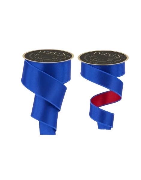 Royal Blue & Red Satin Wired Ribbon | Fused Back Patriotic Designer Ribbon | 1.5” or 2.5” Widths
