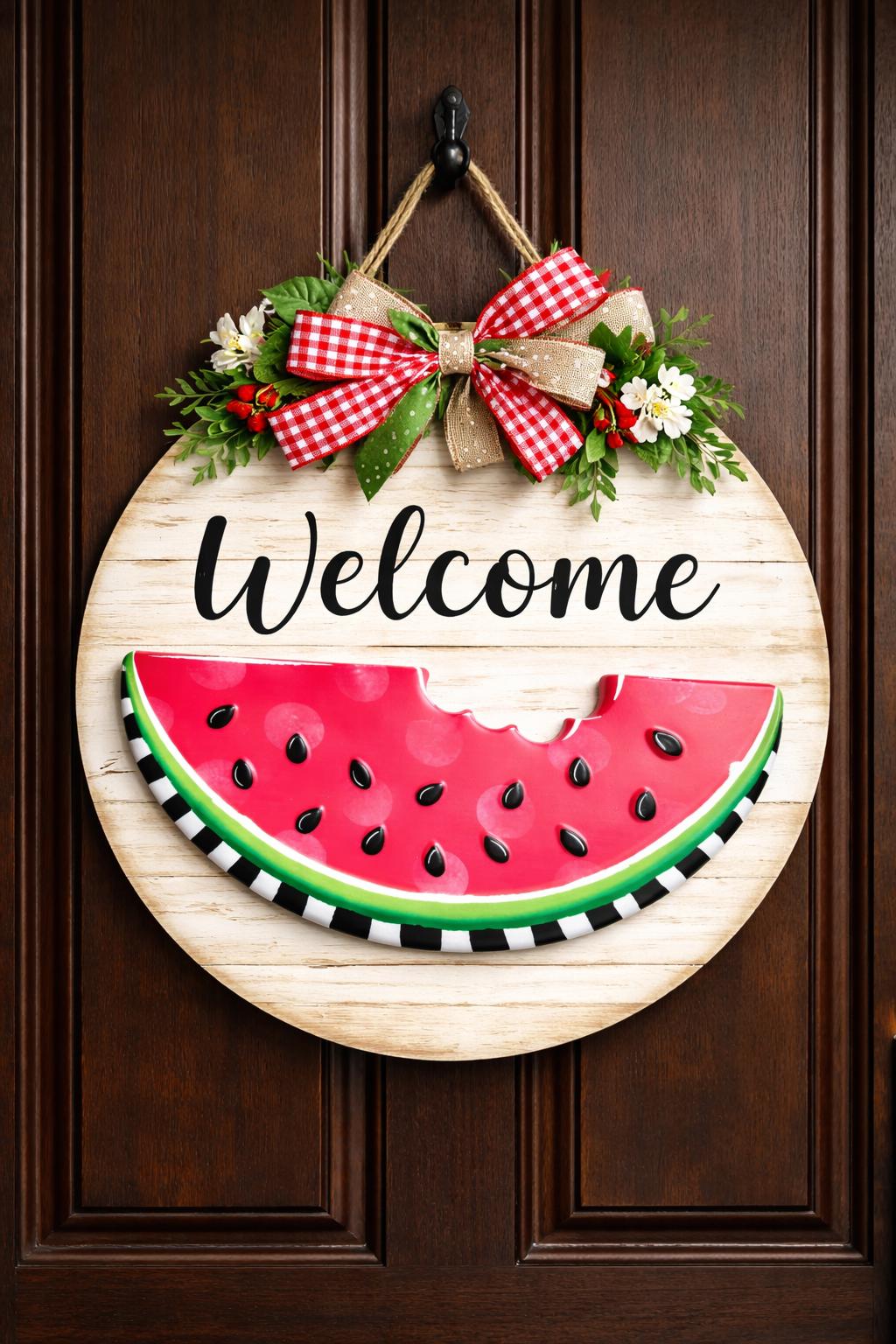 Watermelon Wall Hanging Metal Sign Summer Farmhouse Kitchen Decor Fruit Accent Red Watermelon Slice 4th of July