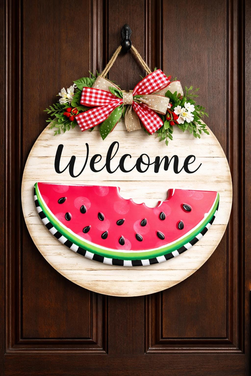 Watermelon Wall Hanging Metal Sign Summer Farmhouse Kitchen Decor Fruit Accent Red Watermelon Slice 4th of July