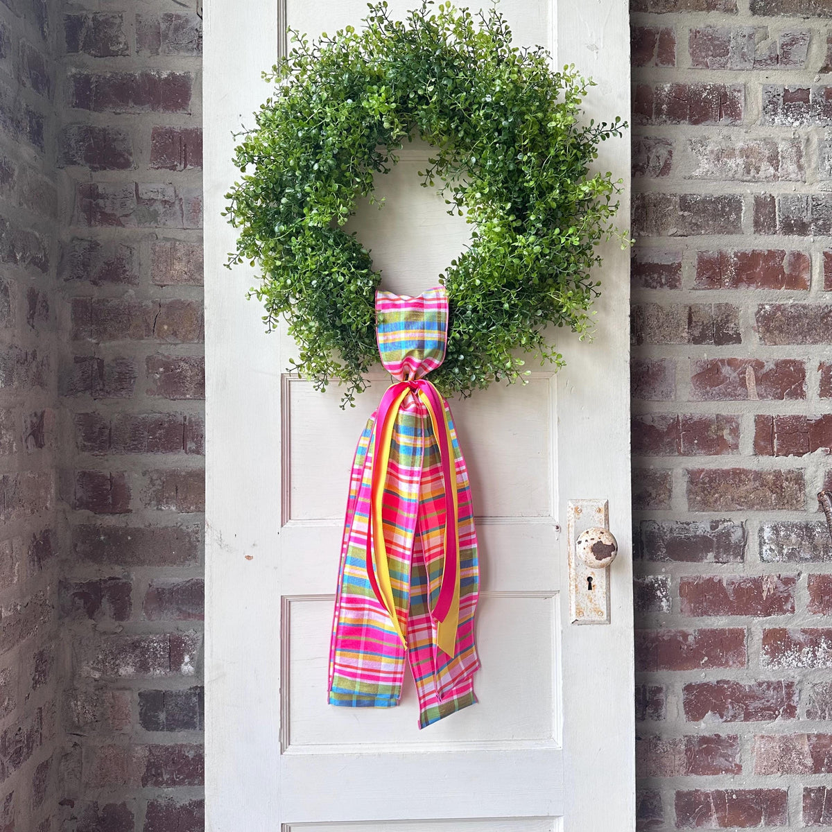 Plaid Wreath Sash with Ribbon Spring Summer Front Door Decor Handmade Bow Ribbon Bundle Accent for Wreaths or Door Displays Home Decor