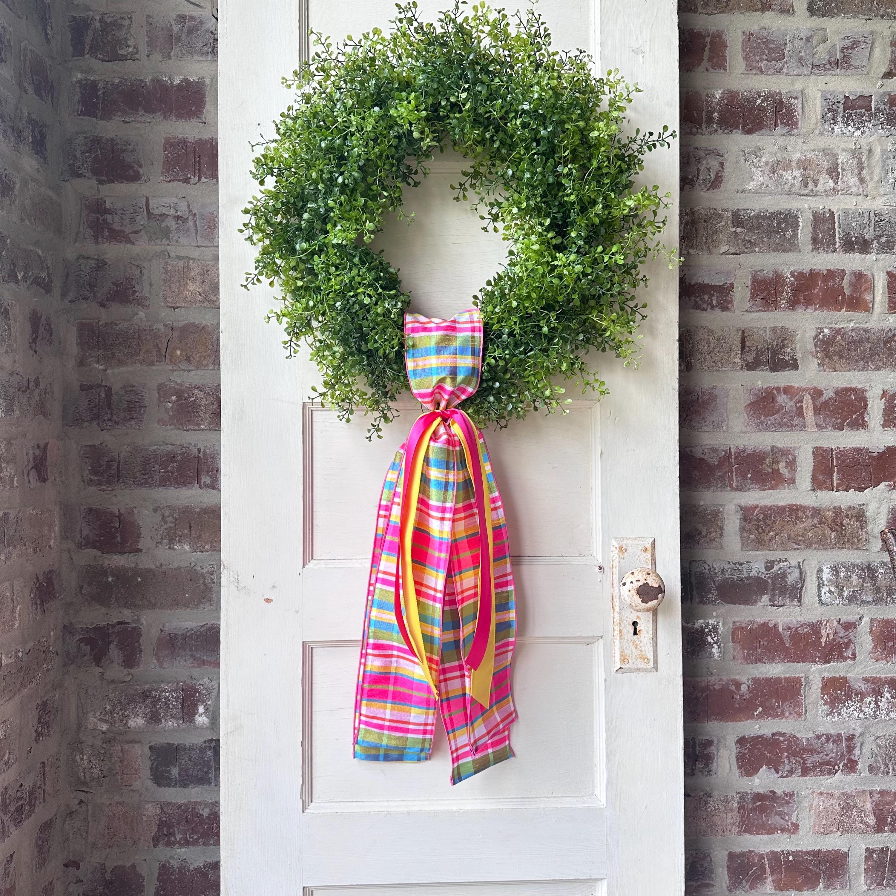 Plaid Wreath Sash with Ribbon Spring Summer Front Door Decor Handmade Bow Ribbon Bundle Accent for Wreaths or Door Displays Home Decor