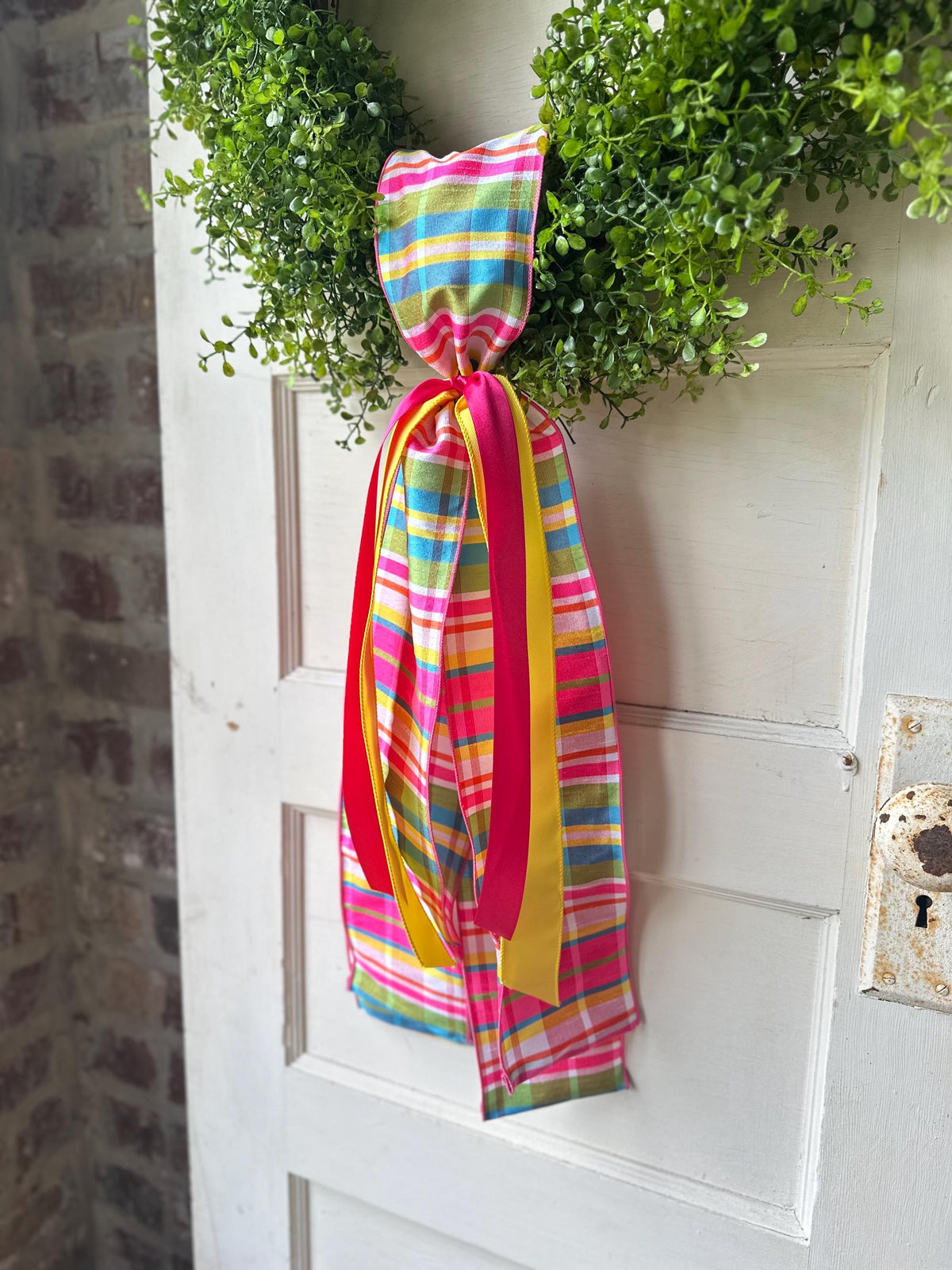 Plaid Wreath Sash with Ribbon Spring Summer Front Door Decor Handmade Bow Ribbon Bundle Accent for Wreaths or Door Displays Home Decor