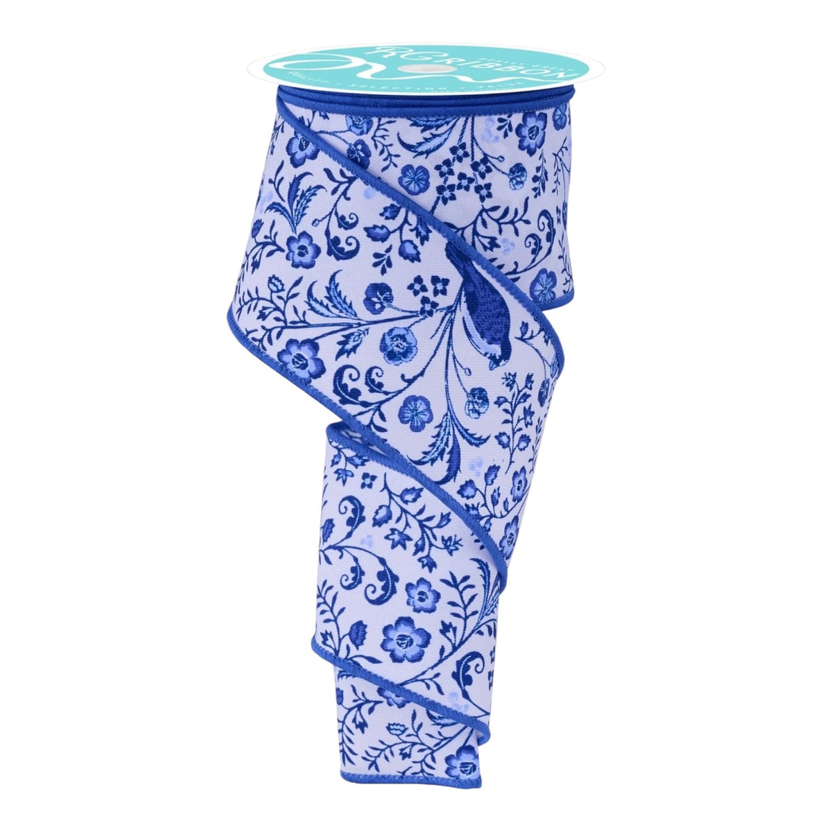 Blue Chinoiserie Floral Ribbon Wired Edge Designer Ribbon Blue and White Ribbon Wreath Bow Ribbon Craft Ribbon