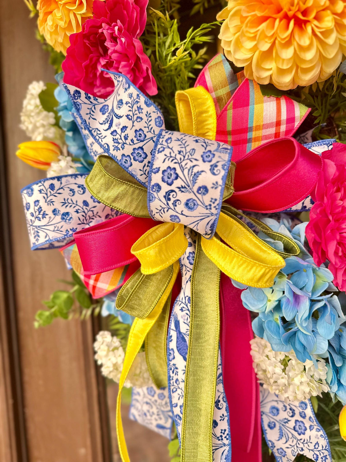 Blue Chinoiserie Floral Ribbon Wired Edge Designer Ribbon Blue and White Ribbon Wreath Bow Ribbon Craft Ribbon