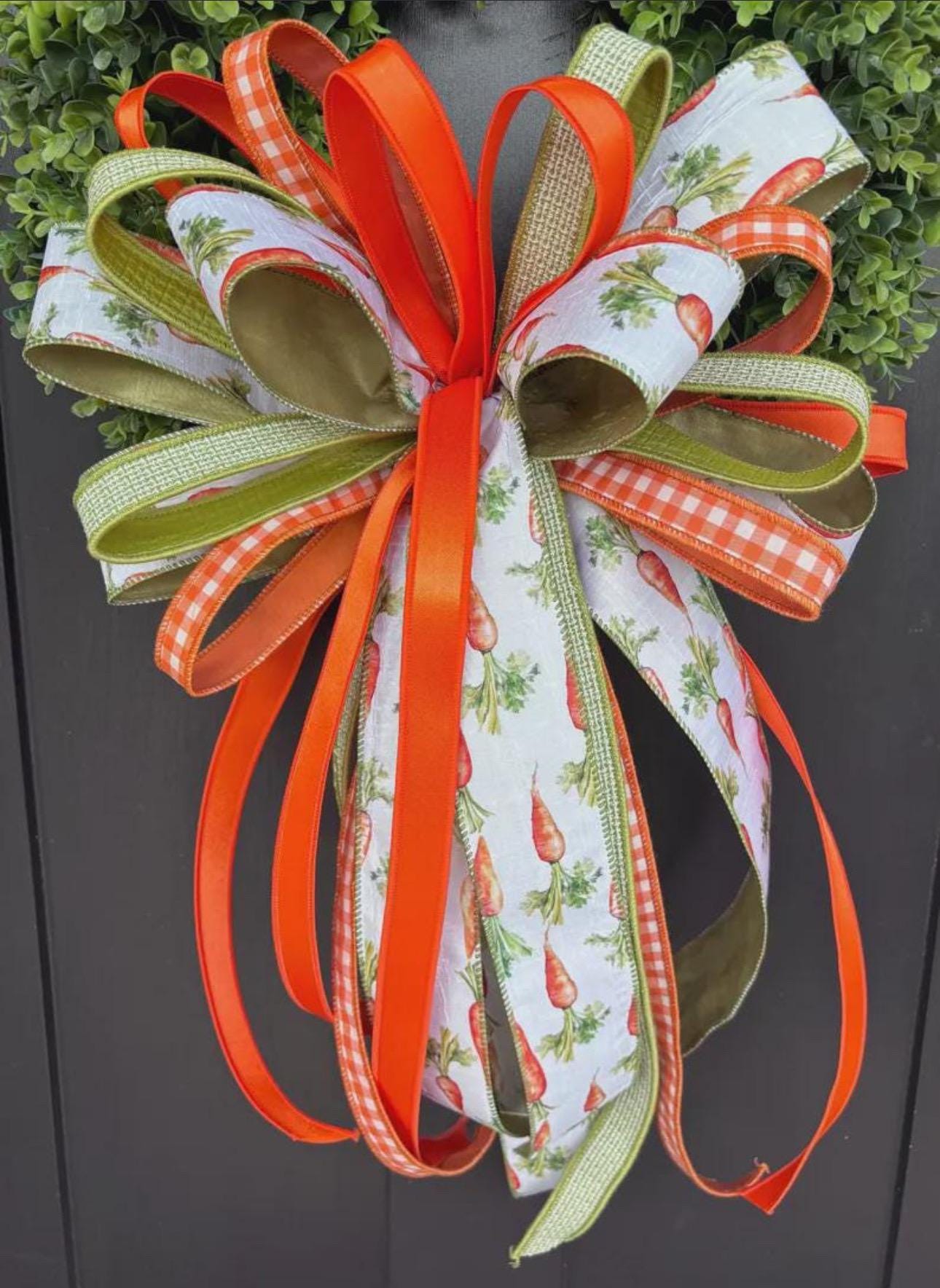 2.5" Carrot Spring Wired Dupioni Ribbon with Green Backing