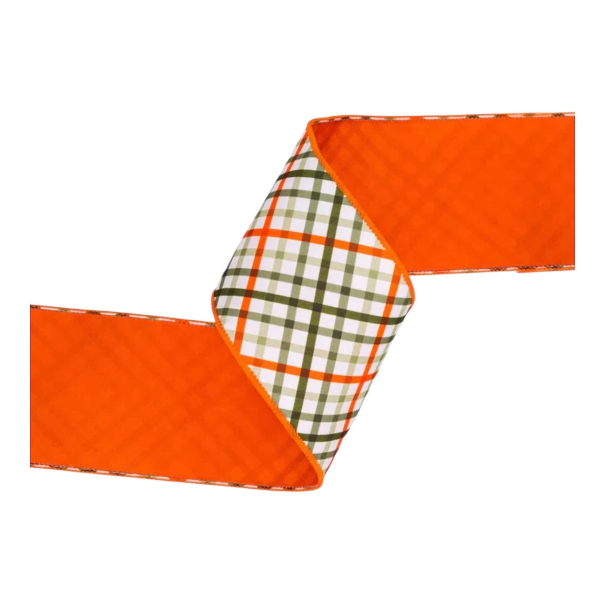 Plaid Ribbon Wide Wired Orange and Green Plaid Ribbon Easter Wreath Ribbon Carrot Wreath Ribbon Spring Ribbon