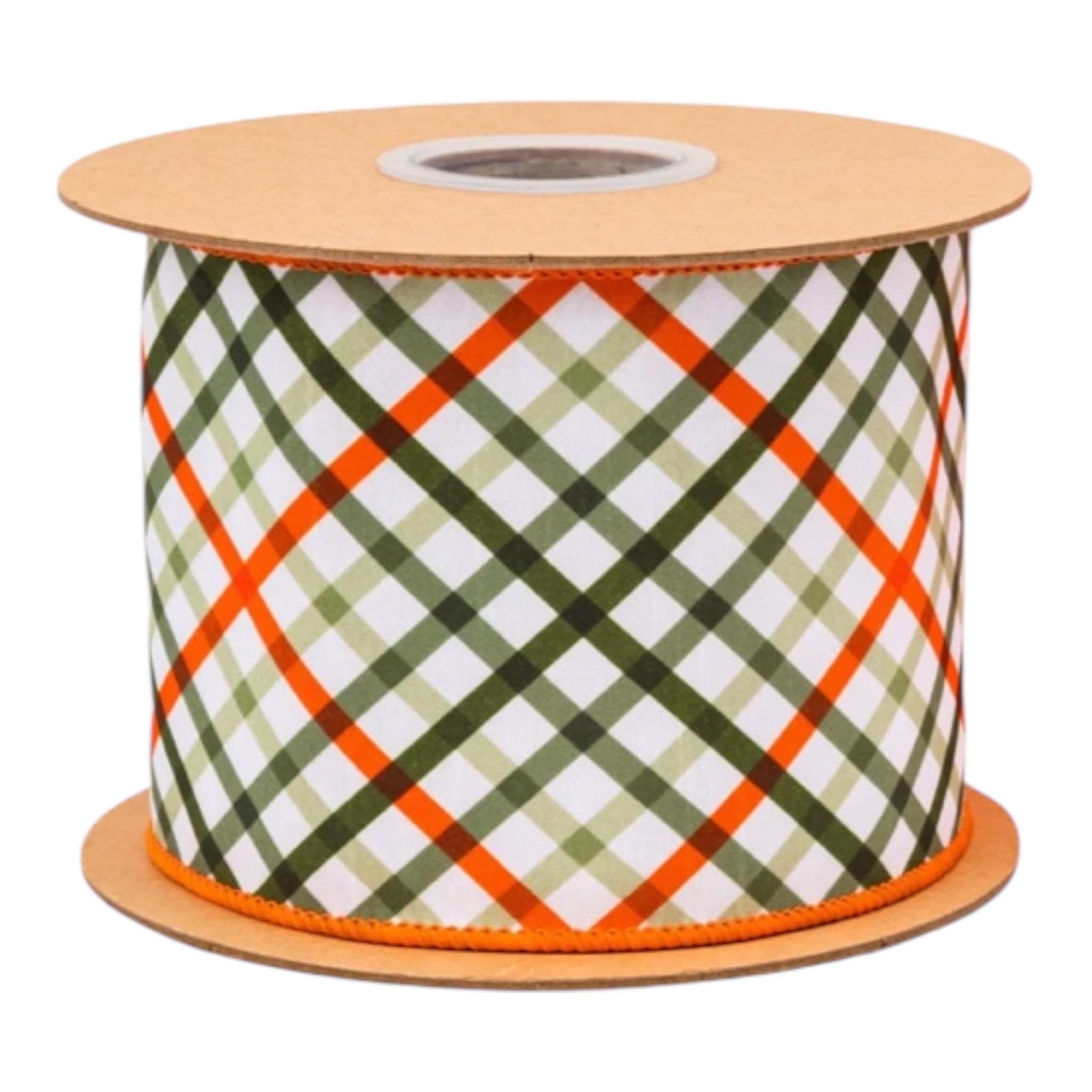 Plaid Ribbon Wide Wired Orange and Green Plaid Ribbon Easter Wreath Ribbon Carrot Wreath Ribbon Spring Ribbon